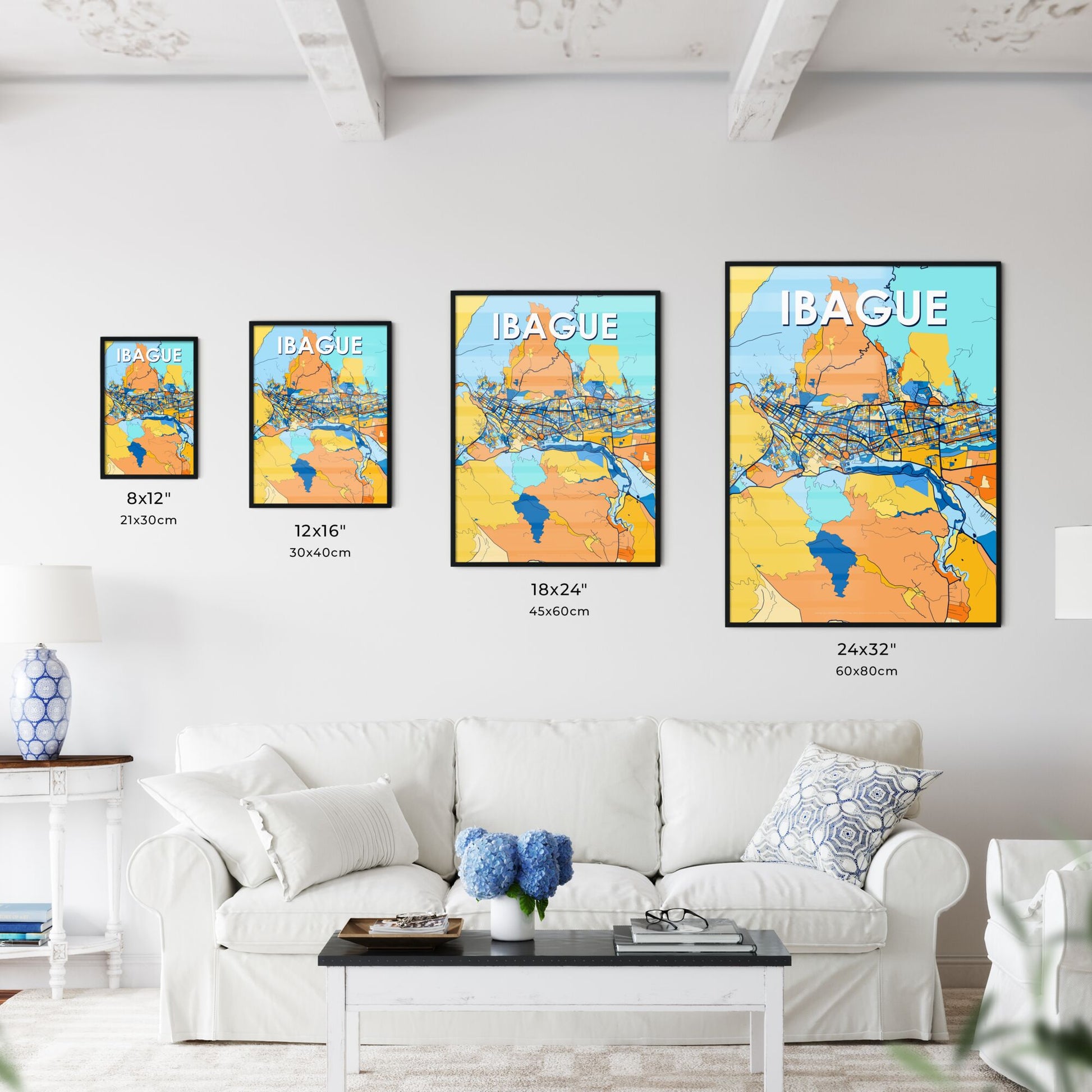 IBAGUE COLOMBIA Vibrant Colorful Art Map Poster Blue Orange