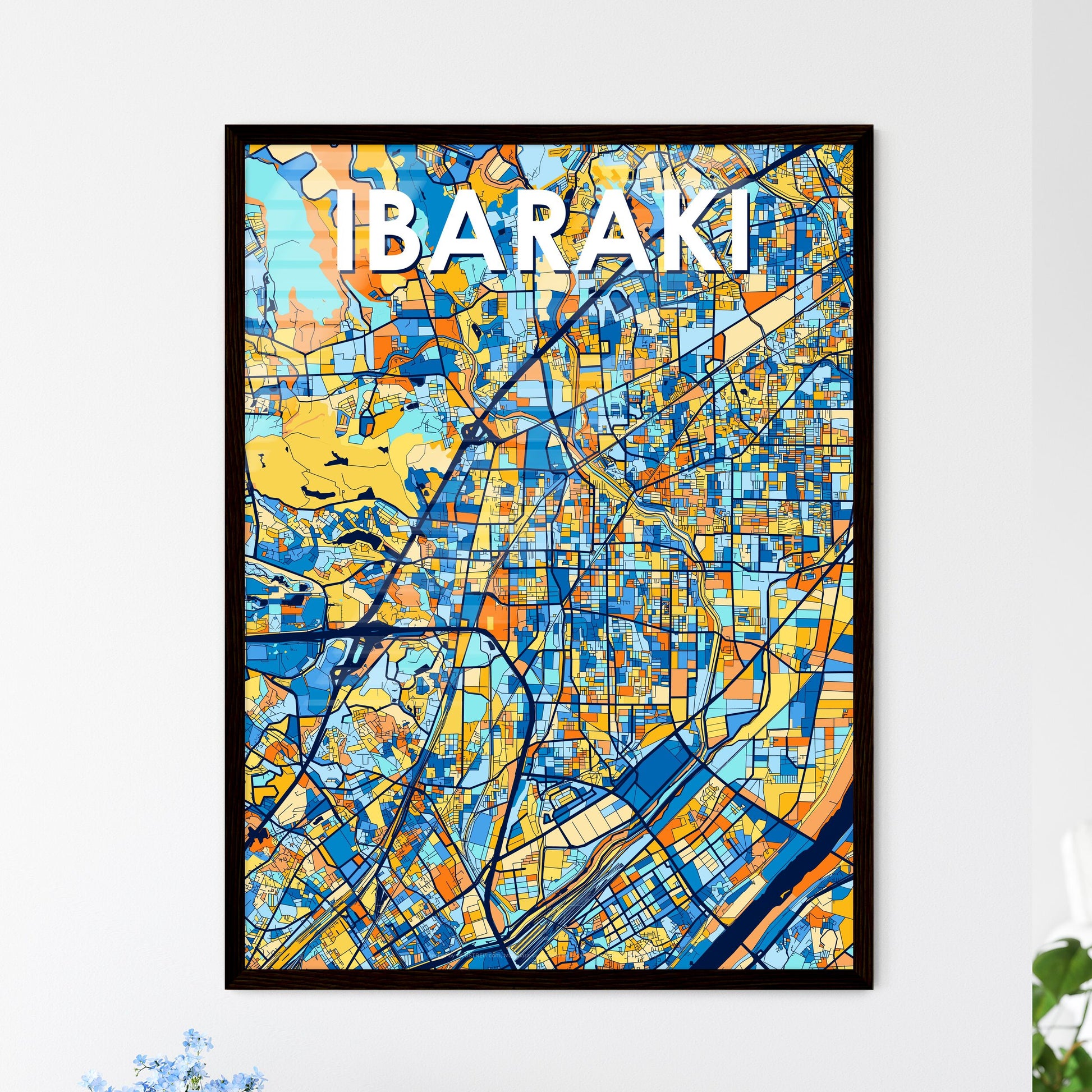 IBARAKI JAPAN Vibrant Colorful Art Map Poster Blue Orange