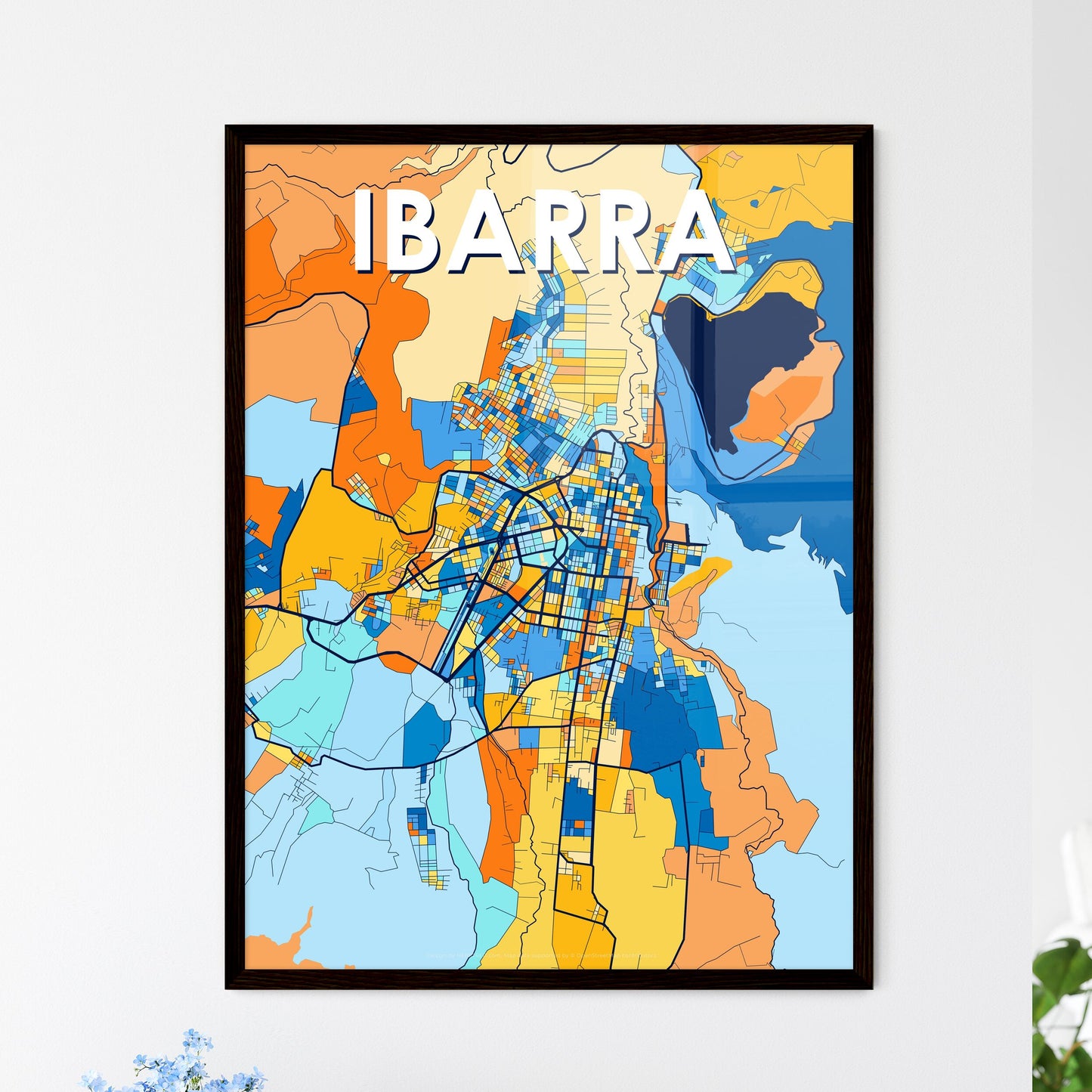 IBARRA ECUADOR Vibrant Colorful Art Map Poster Blue Orange