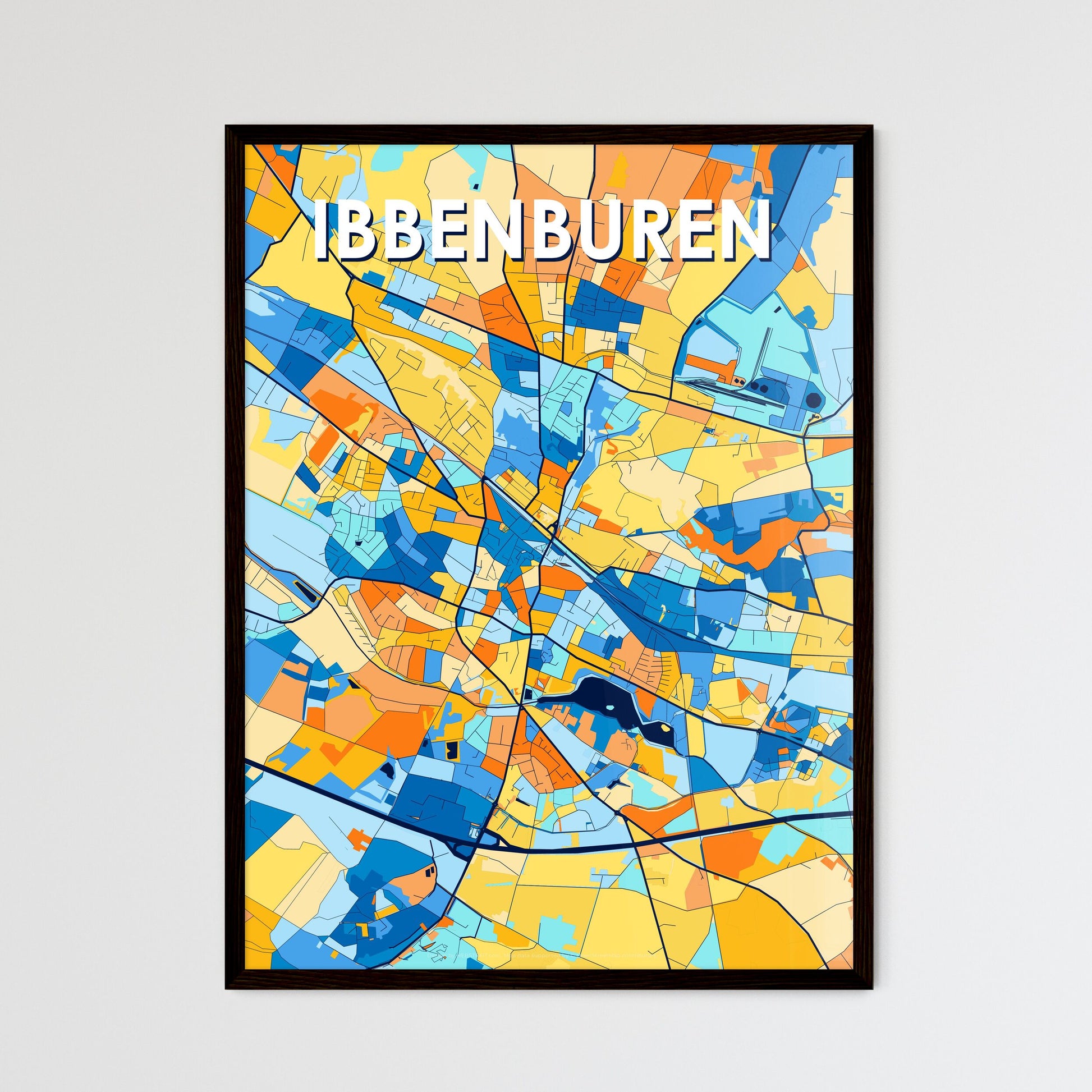 IBBENBUREN GERMANY Vibrant Colorful Art Map Poster Blue Orange