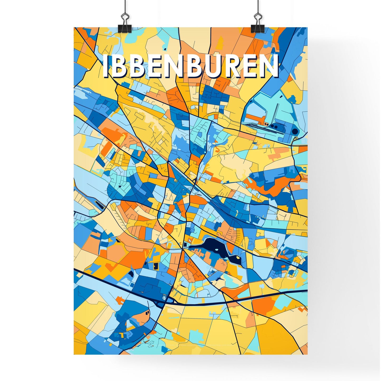 IBBENBUREN GERMANY Vibrant Colorful Art Map Poster Blue Orange