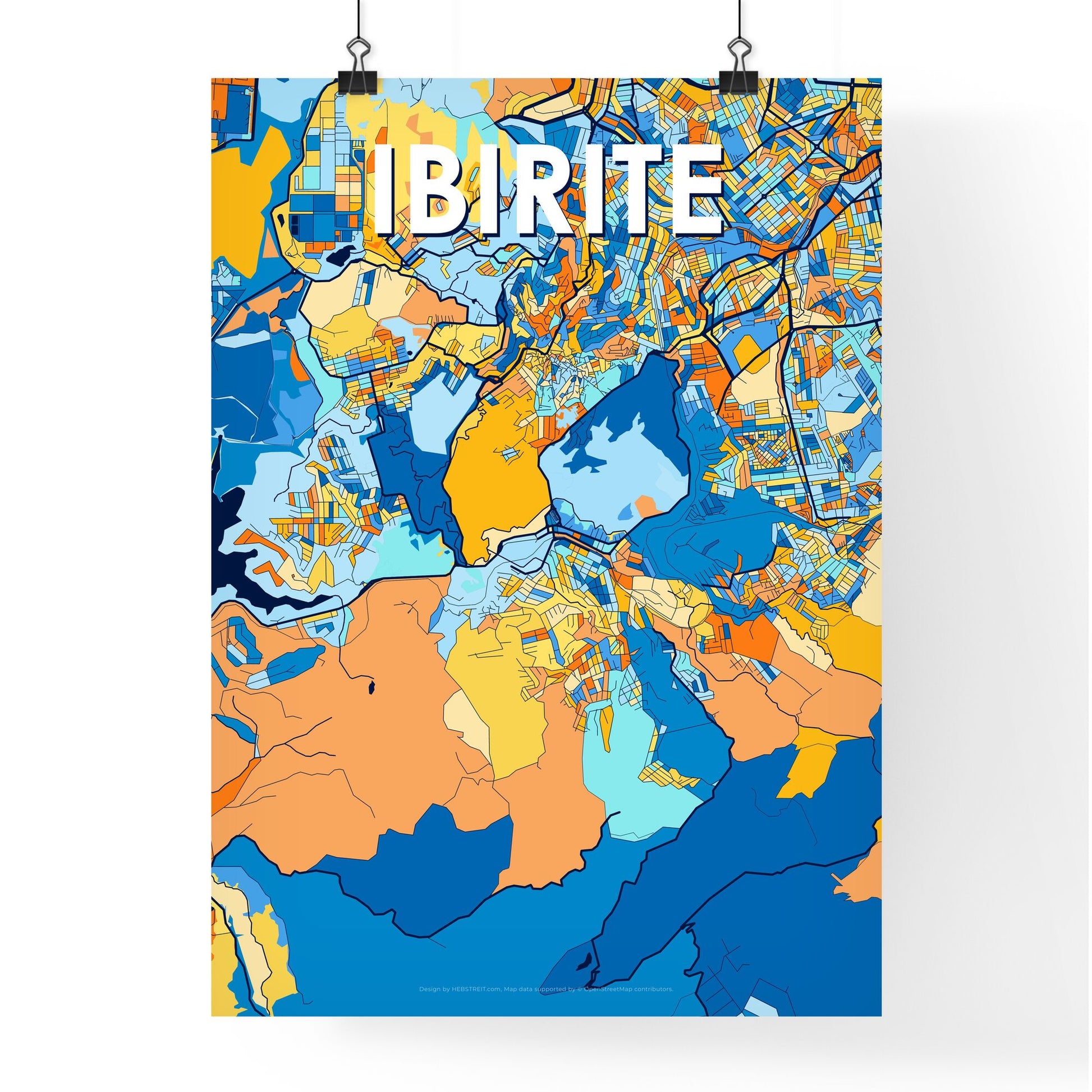 IBIRITE BRAZIL Vibrant Colorful Art Map Poster Blue Orange