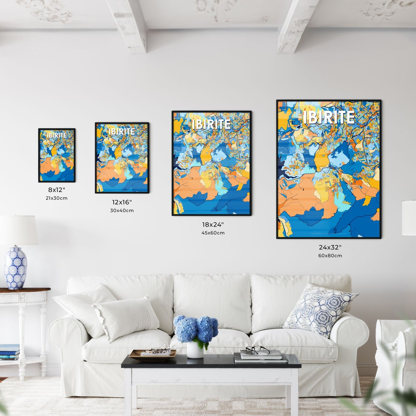 IBIRITE BRAZIL Vibrant Colorful Art Map Poster Blue Orange