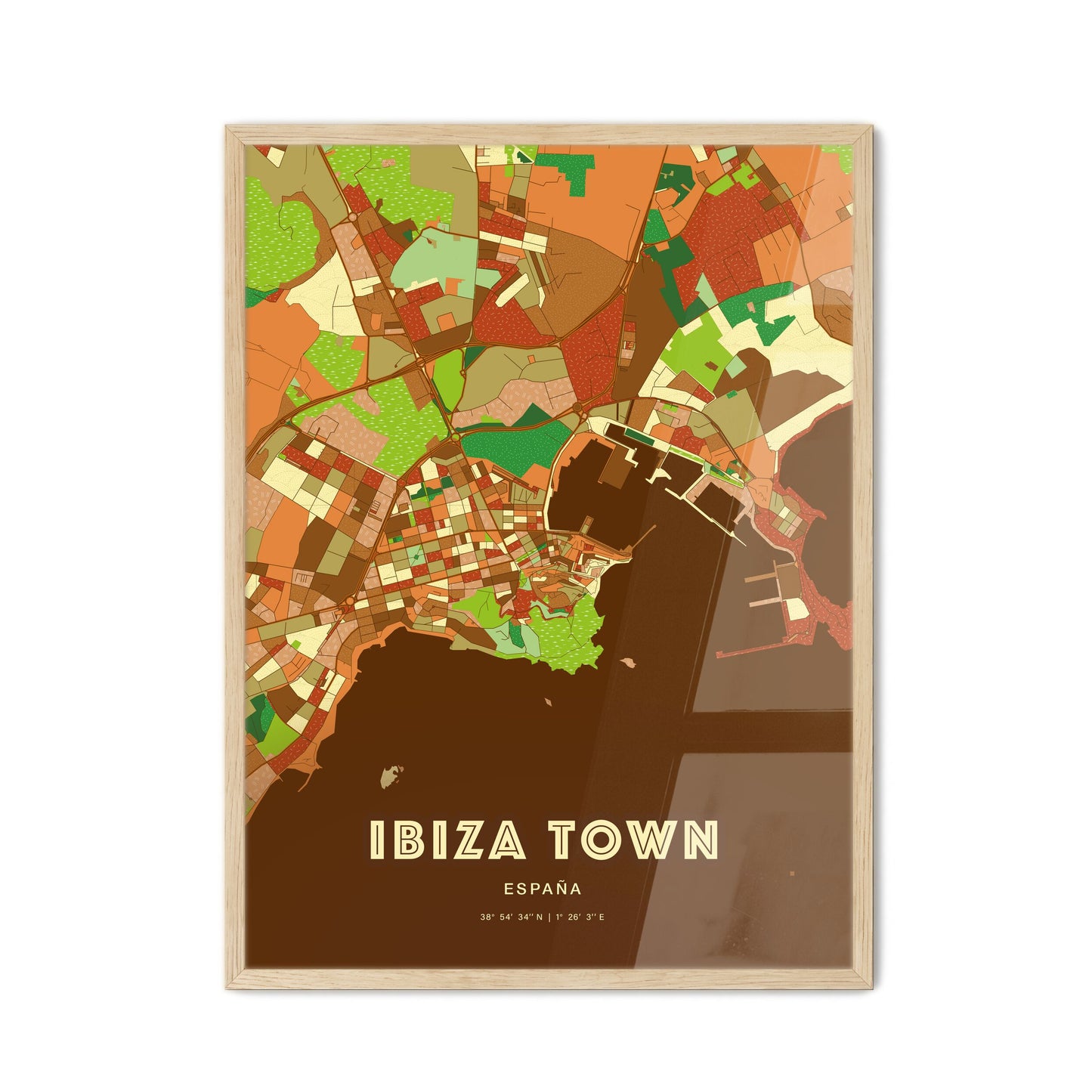 Colorful Ibiza Town Spain Fine Art Map Farmhouse