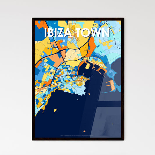 IBIZA TOWN SPAIN Vibrant Colorful Art Map Poster Blue Orange