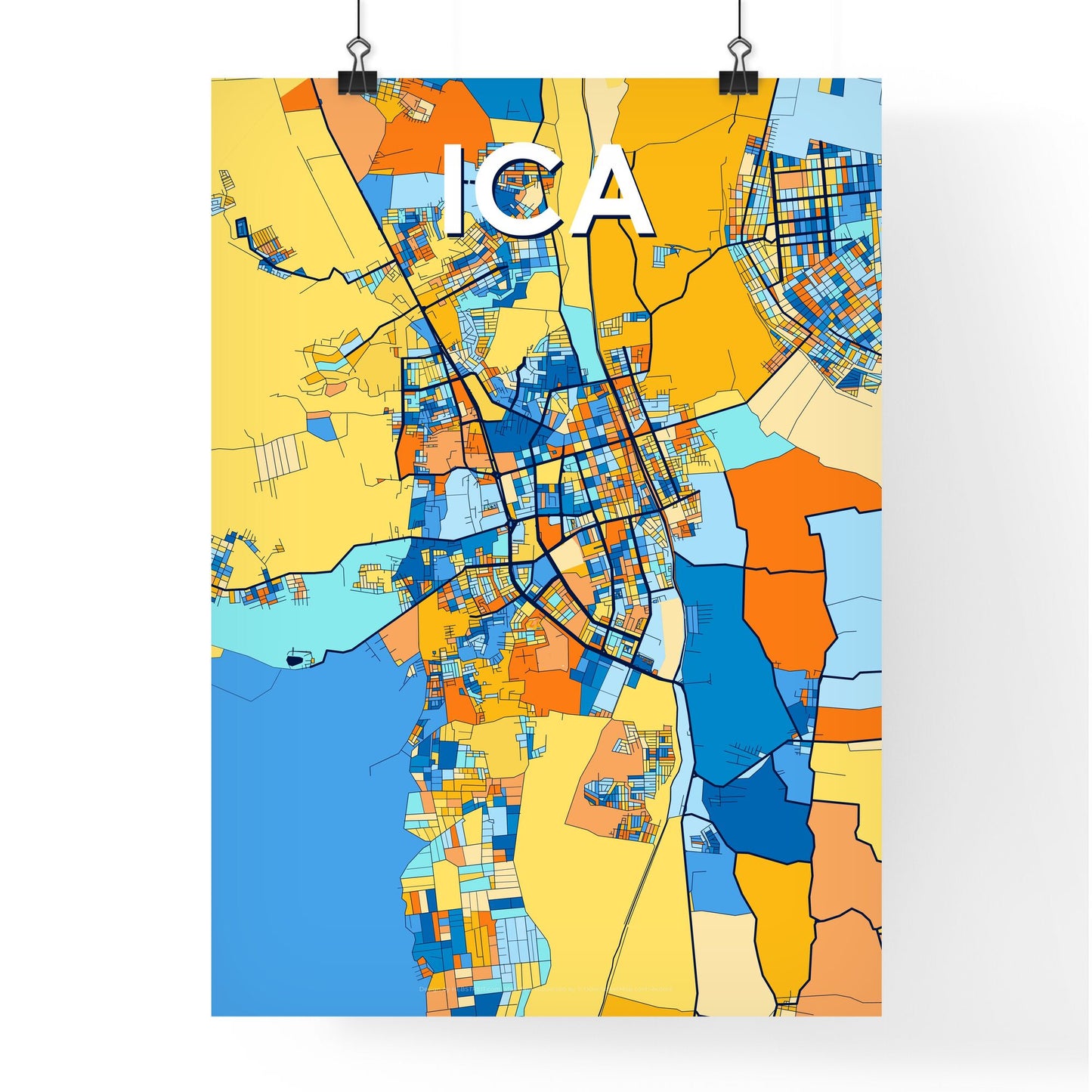 ICA PERU Vibrant Colorful Art Map Poster Blue Orange