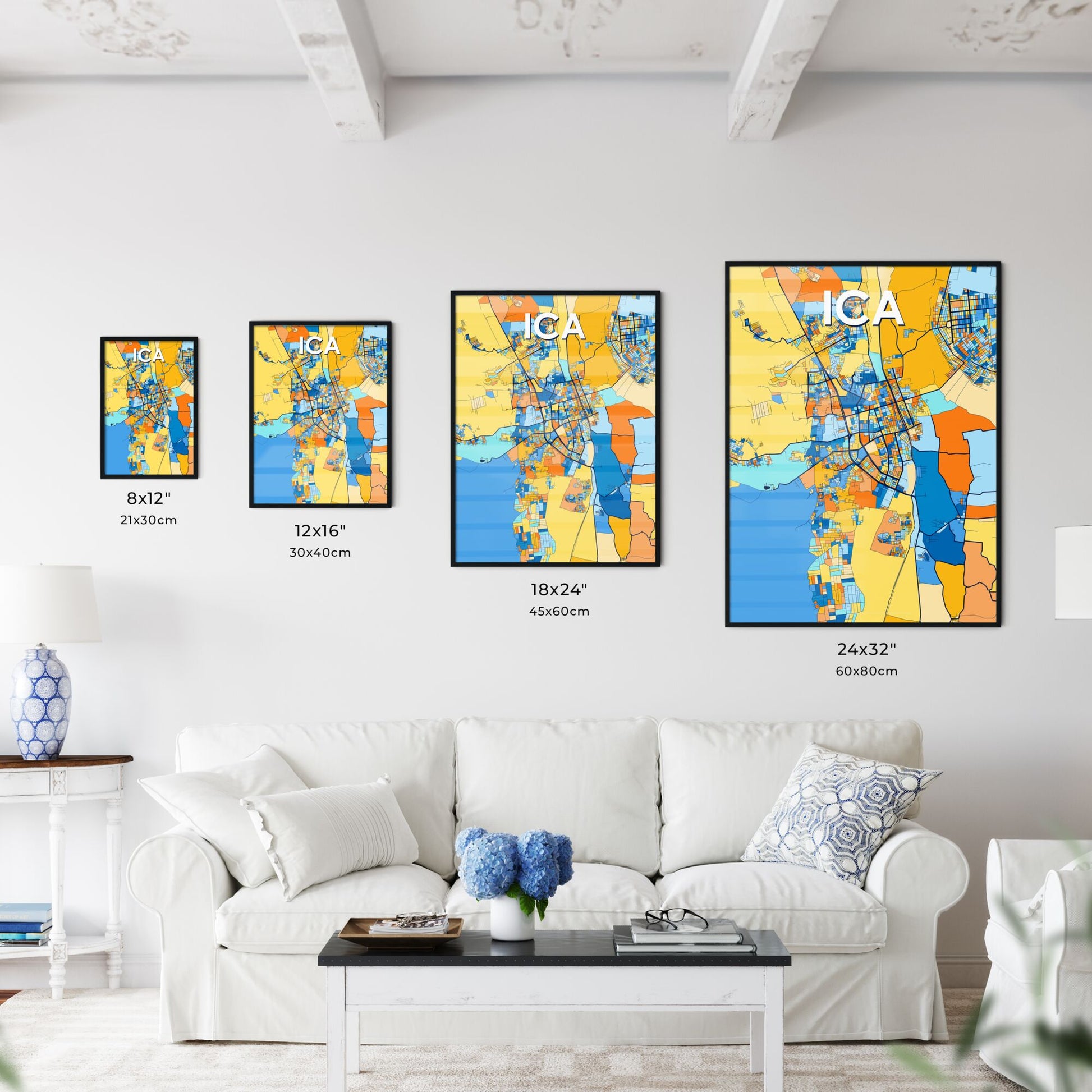 ICA PERU Vibrant Colorful Art Map Poster Blue Orange