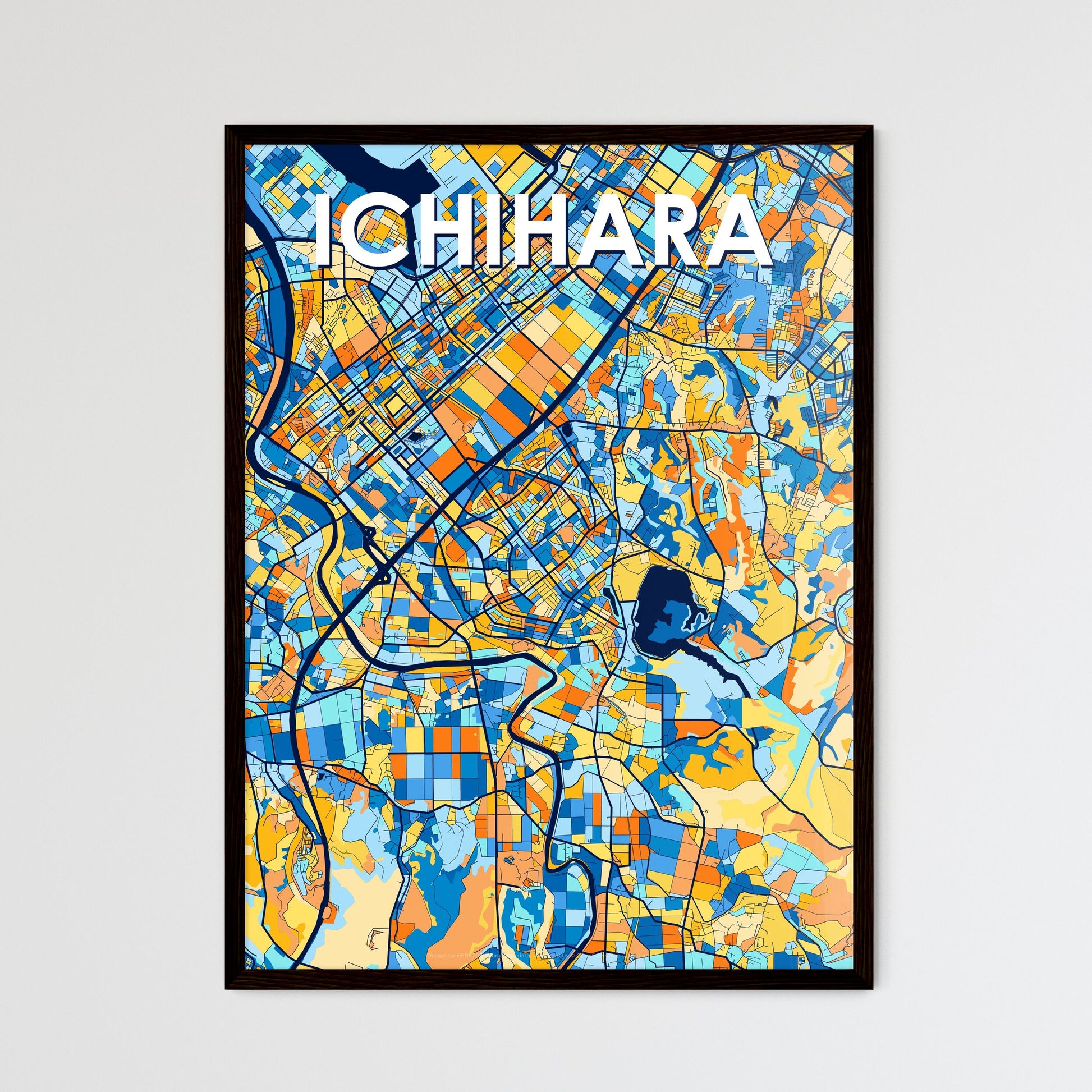 ICHIHARA JAPAN Vibrant Colorful Art Map Poster Blue Orange