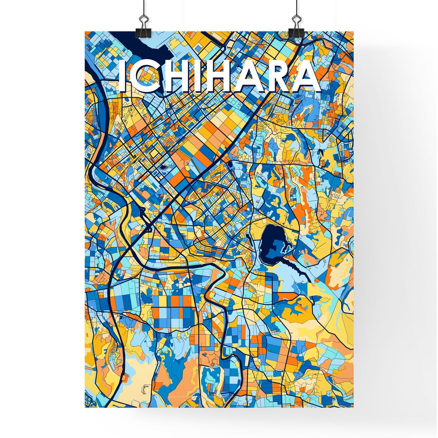 ICHIHARA JAPAN Vibrant Colorful Art Map Poster Blue Orange