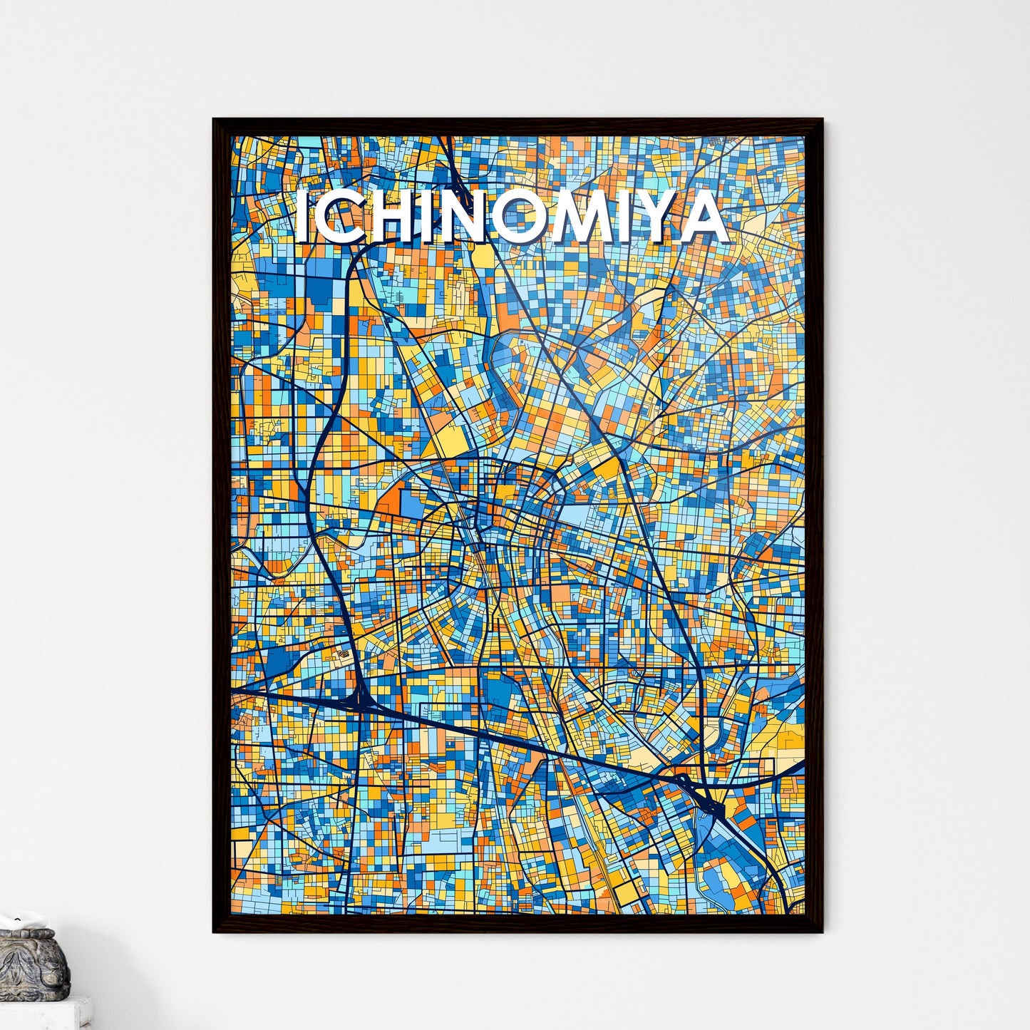 ICHINOMIYA JAPAN Vibrant Colorful Art Map Poster Blue Orange