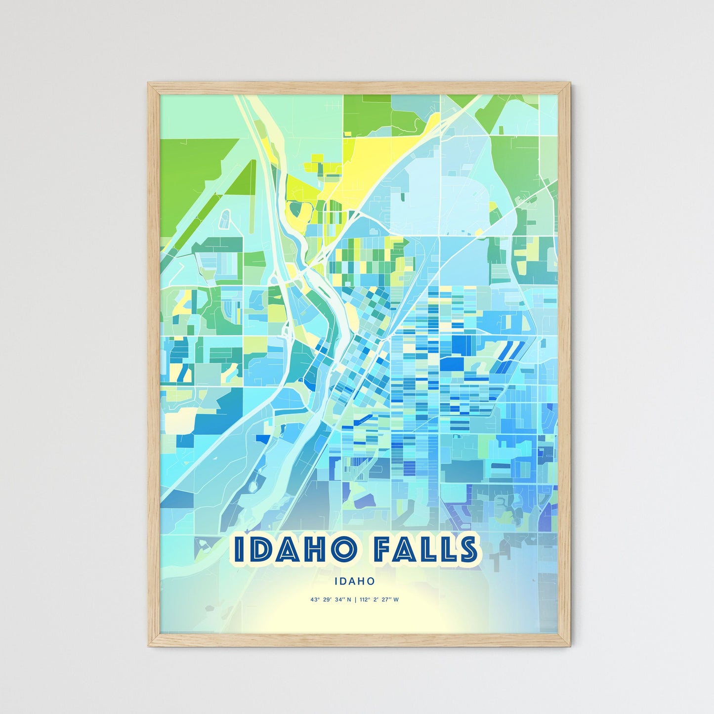 Colorful Idaho Falls Idaho Fine Art Map Cool Blue