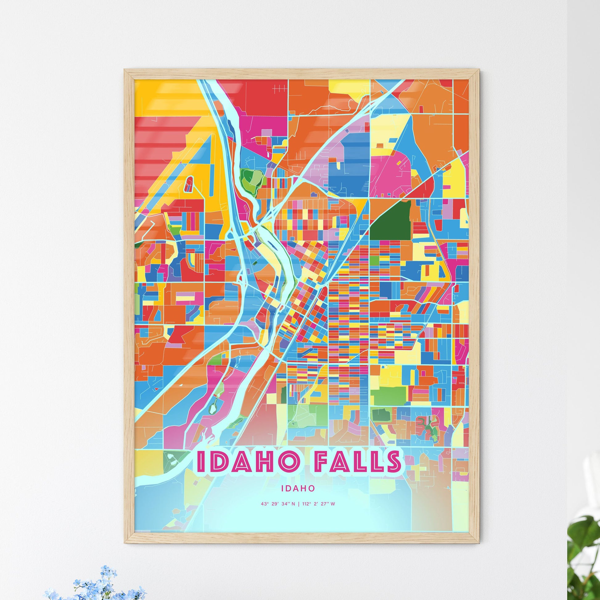 Colorful Idaho Falls Idaho Fine Art Map Crazy Colors