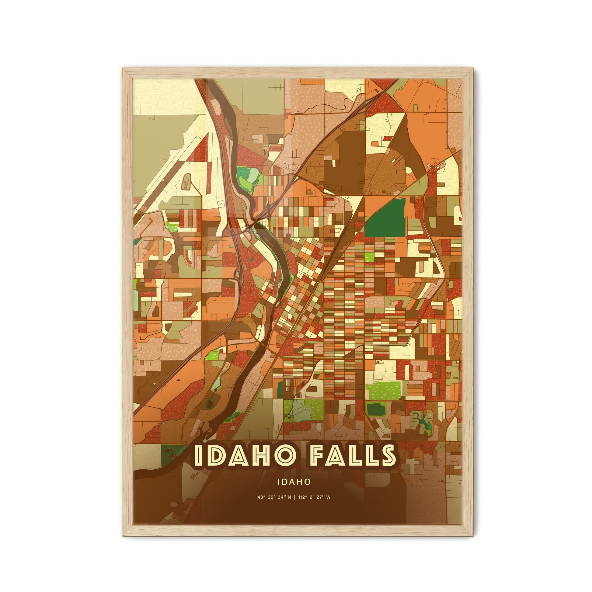 Colorful Idaho Falls Idaho Fine Art Map Farmhouse