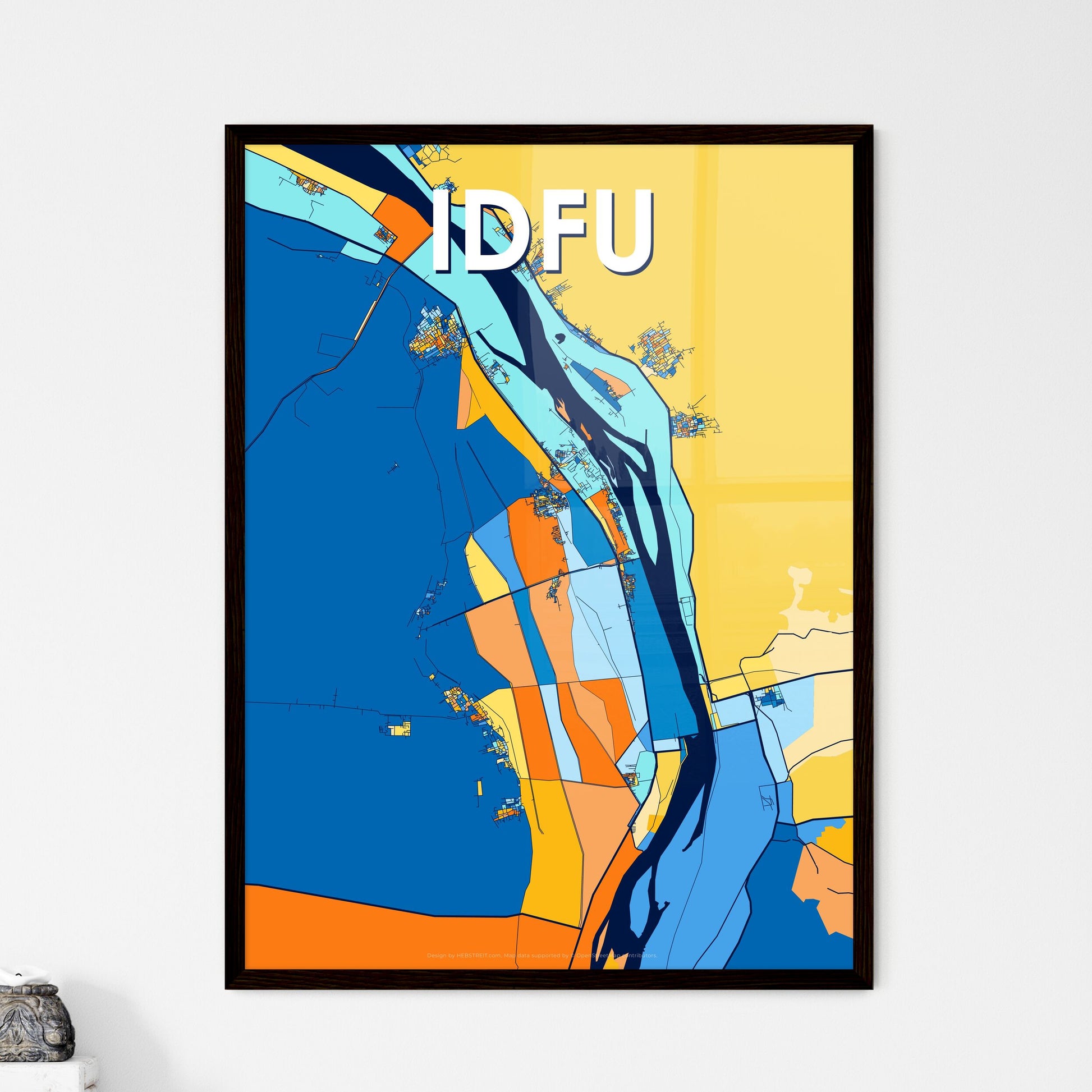 IDFU EGYPT Vibrant Colorful Art Map Poster Blue Orange