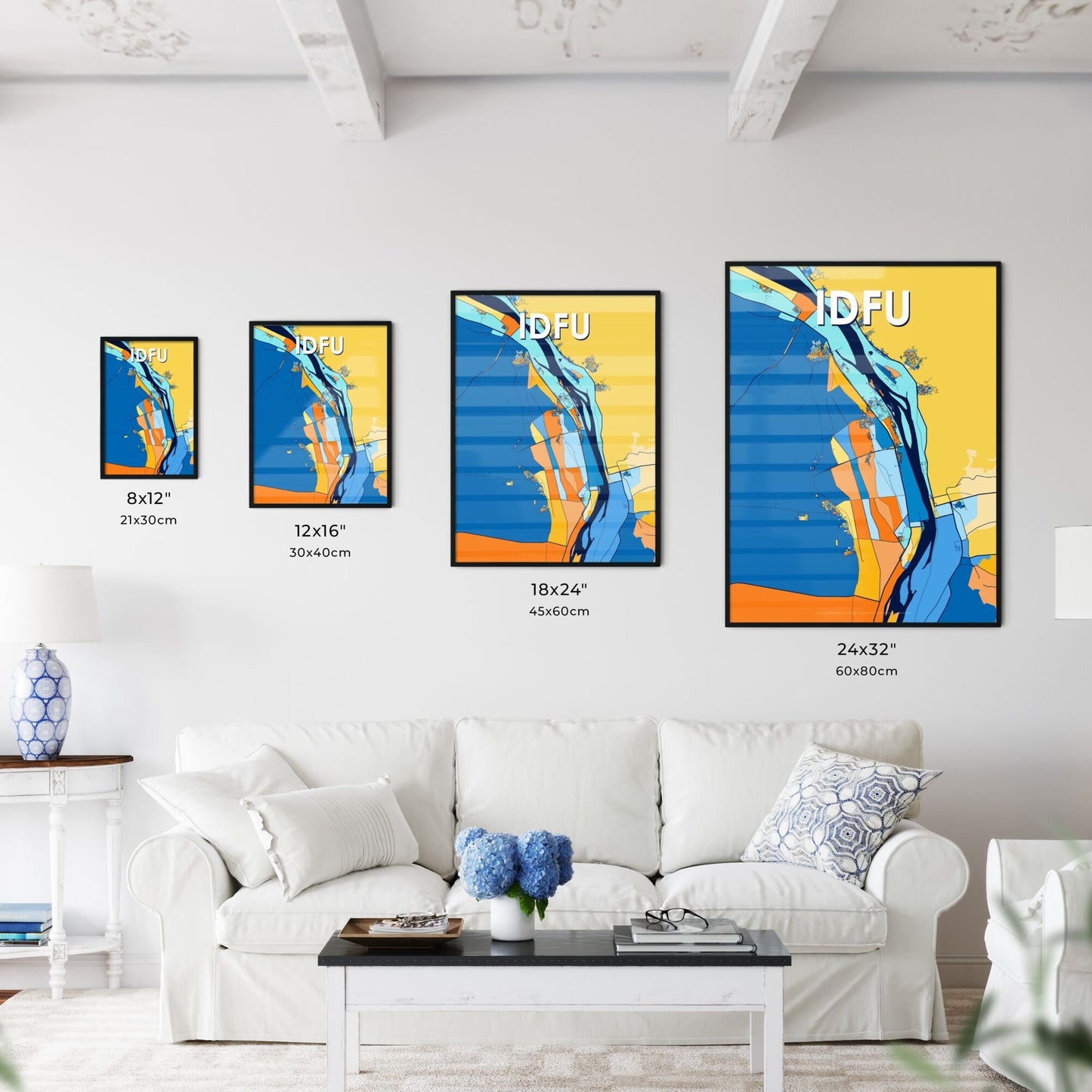 IDFU EGYPT Vibrant Colorful Art Map Poster Blue Orange