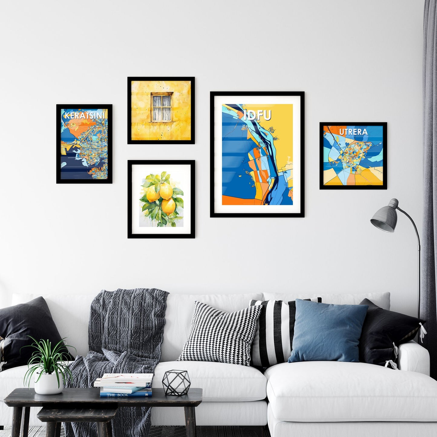 IDFU EGYPT Vibrant Colorful Art Map Poster Blue Orange