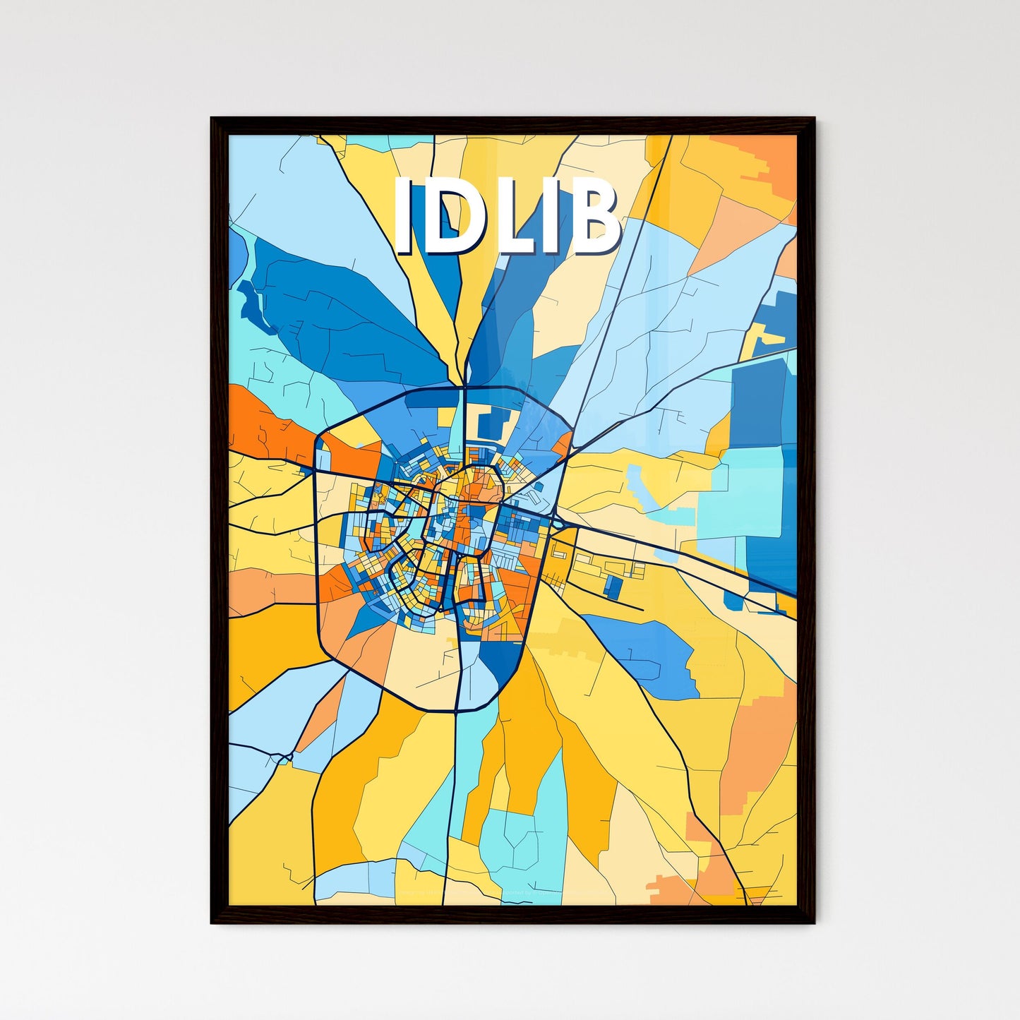 IDLIB SYRIA Vibrant Colorful Art Map Poster Blue Orange