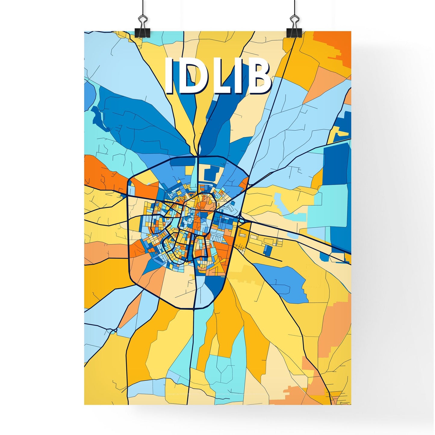 IDLIB SYRIA Vibrant Colorful Art Map Poster Blue Orange