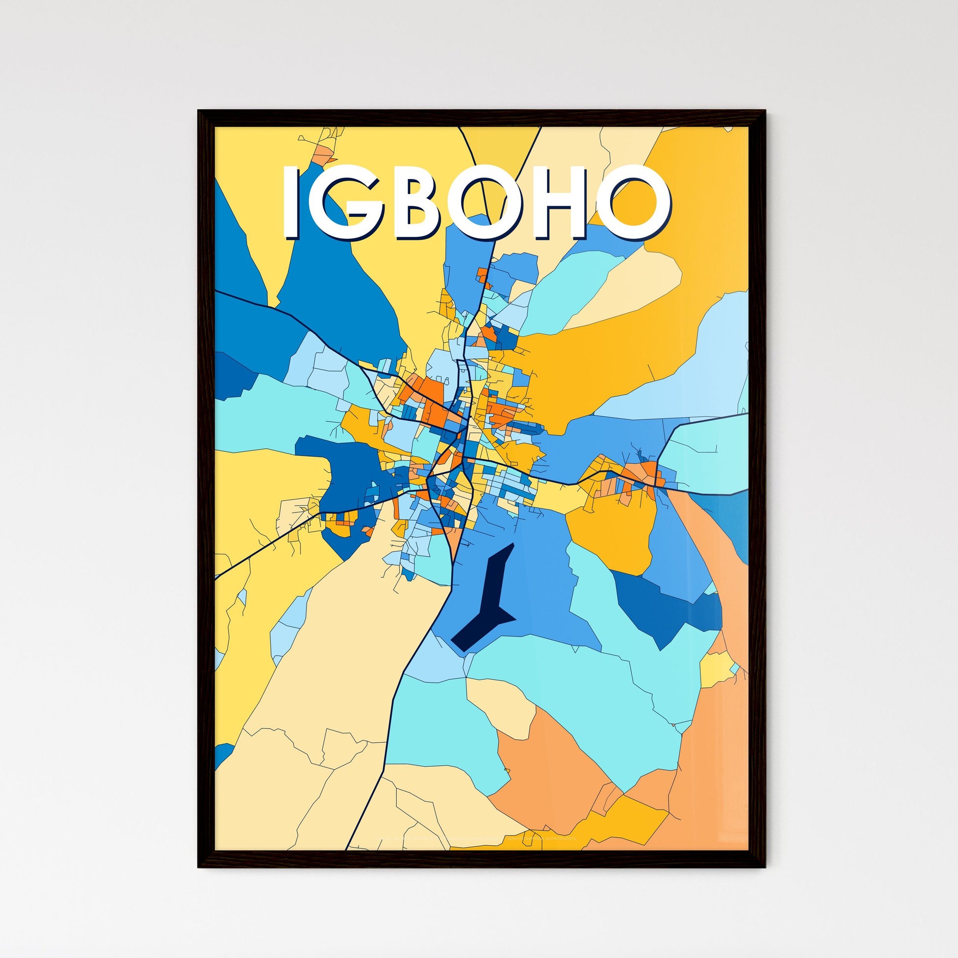 IGBOHO NIGERIA Vibrant Colorful Art Map Poster Blue Orange