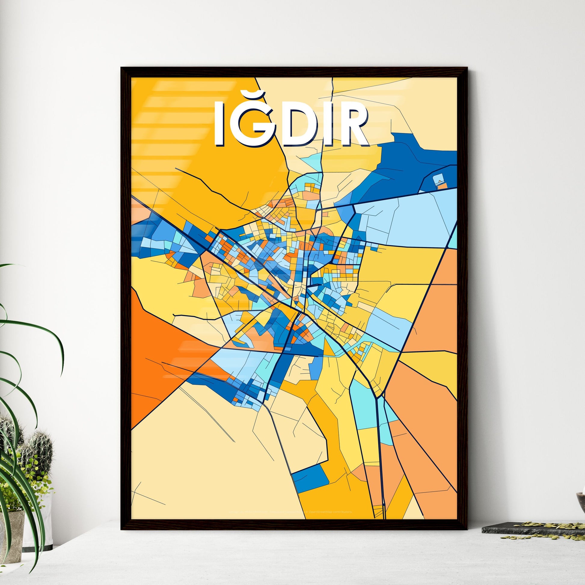 IĞDIR TURKEY Vibrant Colorful Art Map Poster Blue Orange