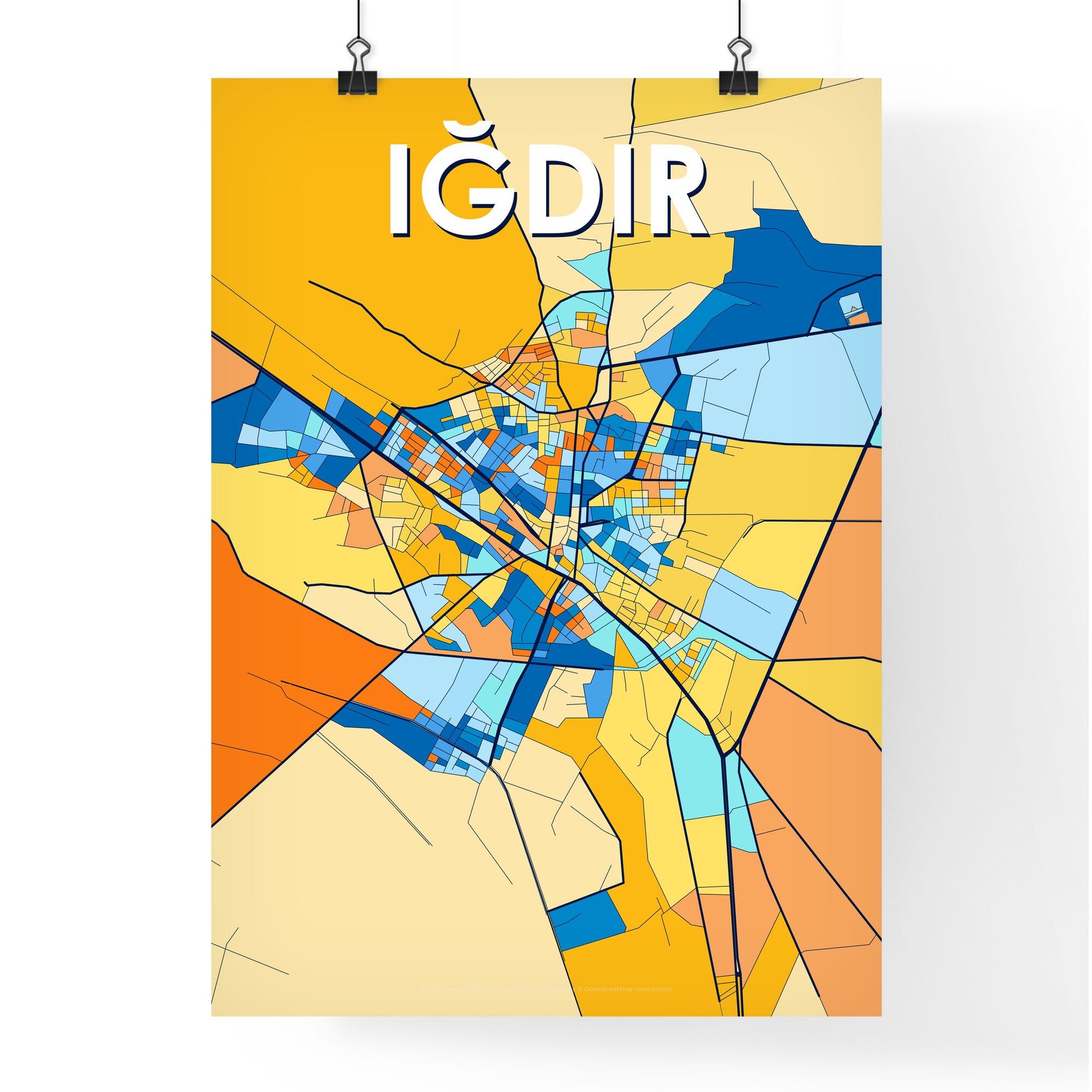 IĞDIR TURKEY Vibrant Colorful Art Map Poster Blue Orange