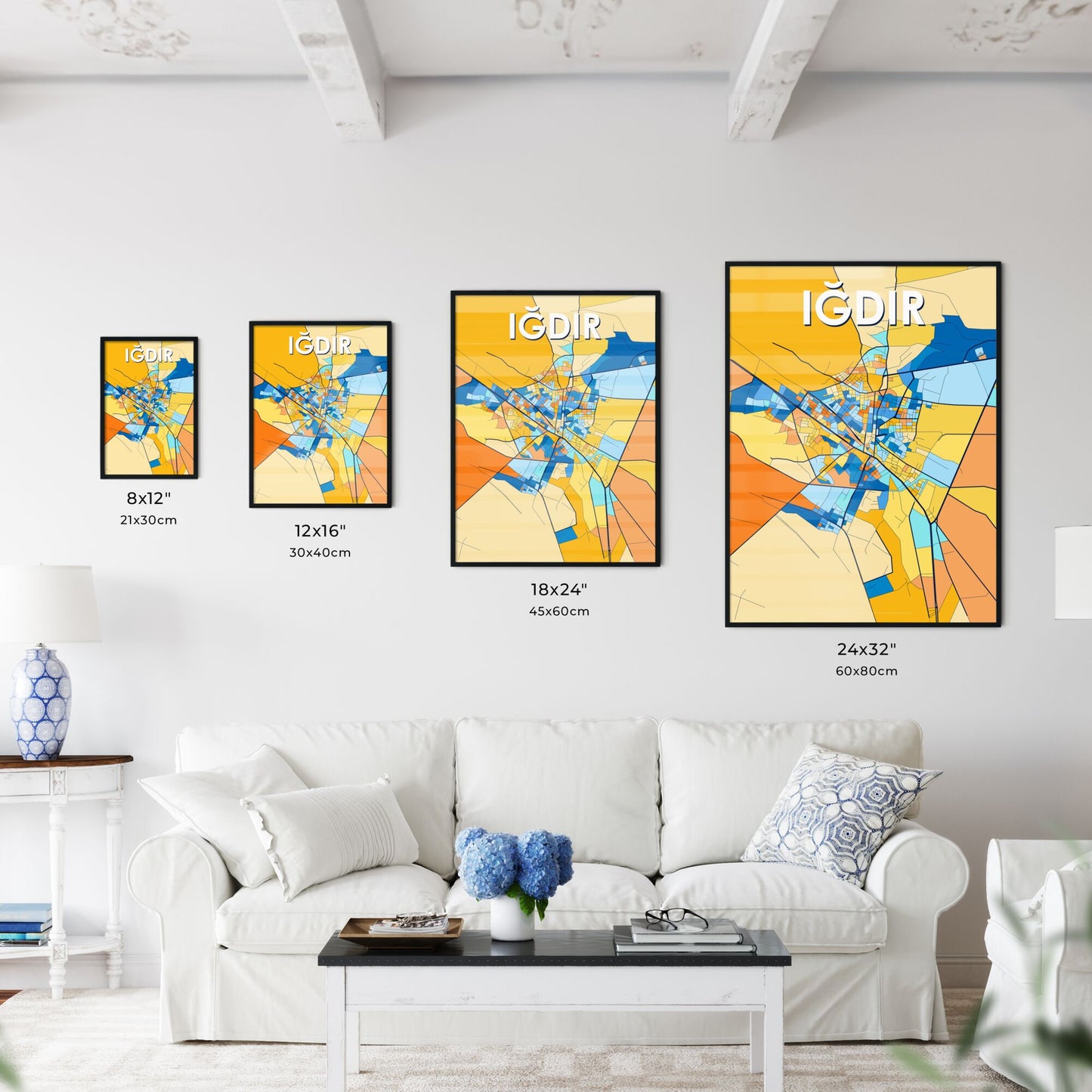 IĞDIR TURKEY Vibrant Colorful Art Map Poster Blue Orange