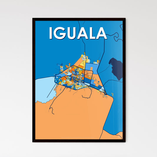 IGUALA MEXICO Vibrant Colorful Art Map Poster Blue Orange