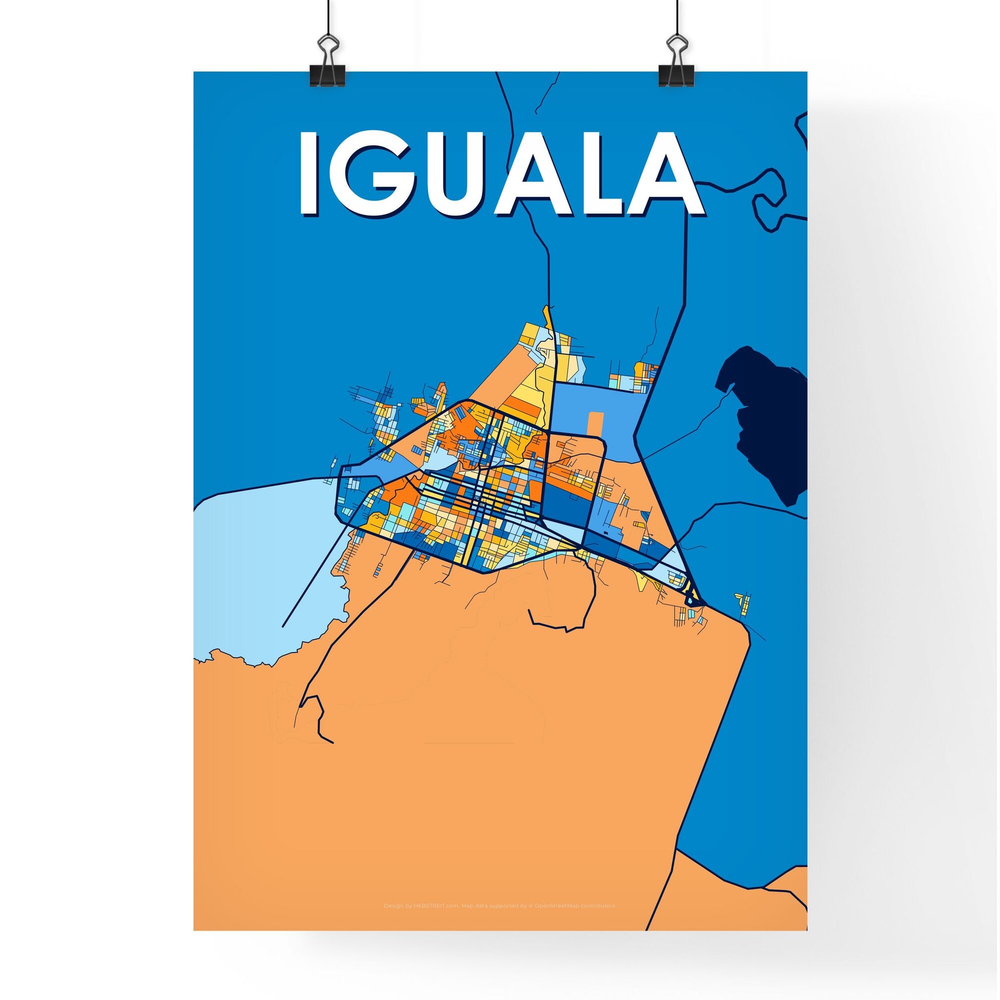 IGUALA MEXICO Vibrant Colorful Art Map Poster Blue Orange