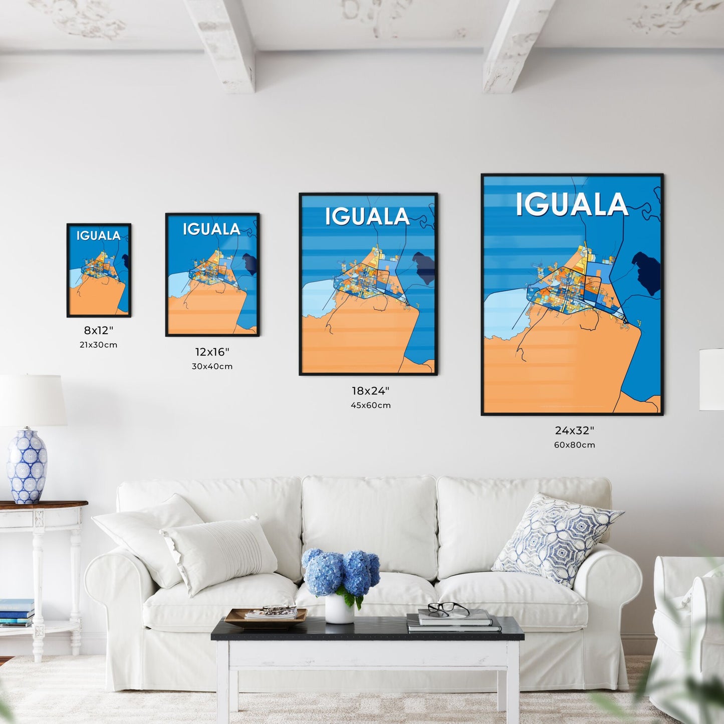 IGUALA MEXICO Vibrant Colorful Art Map Poster Blue Orange