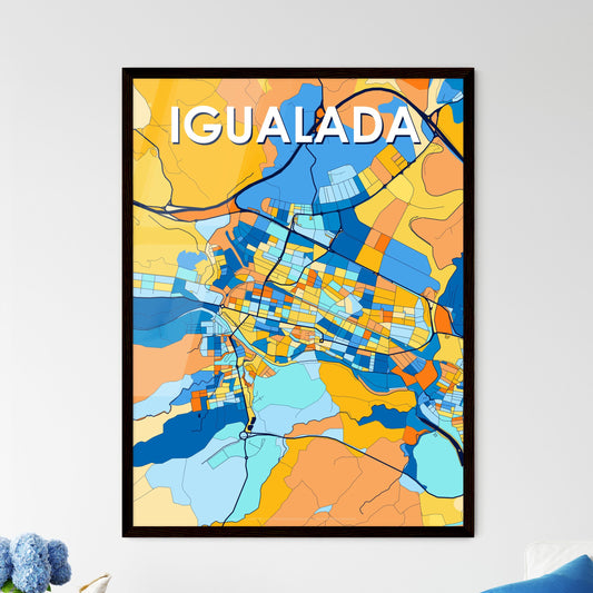 IGUALADA SPAIN Vibrant Colorful Art Map Poster Blue Orange