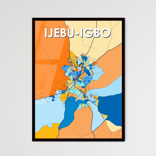 IJEBU-IGBO NIGERIA Vibrant Colorful Art Map Poster Blue Orange