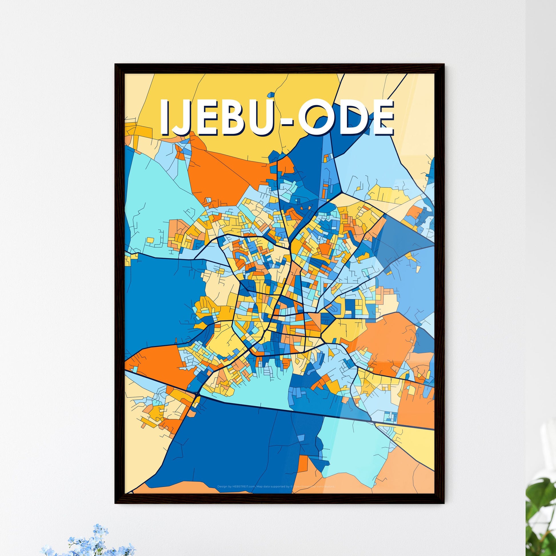 IJEBU-ODE NIGERIA Vibrant Colorful Art Map Poster Blue Orange