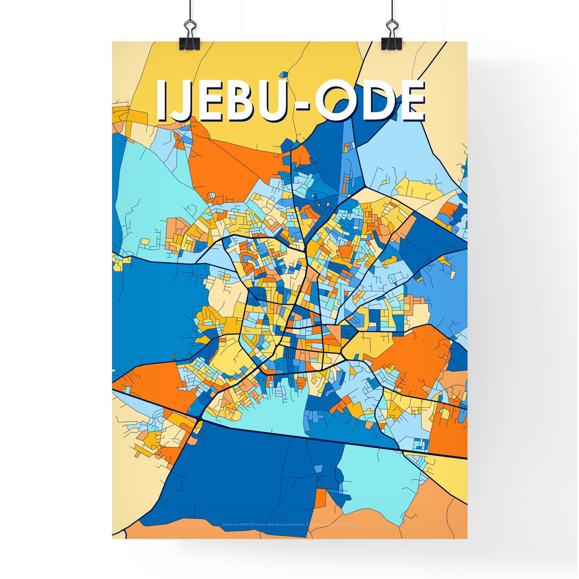 IJEBU-ODE NIGERIA Vibrant Colorful Art Map Poster Blue Orange