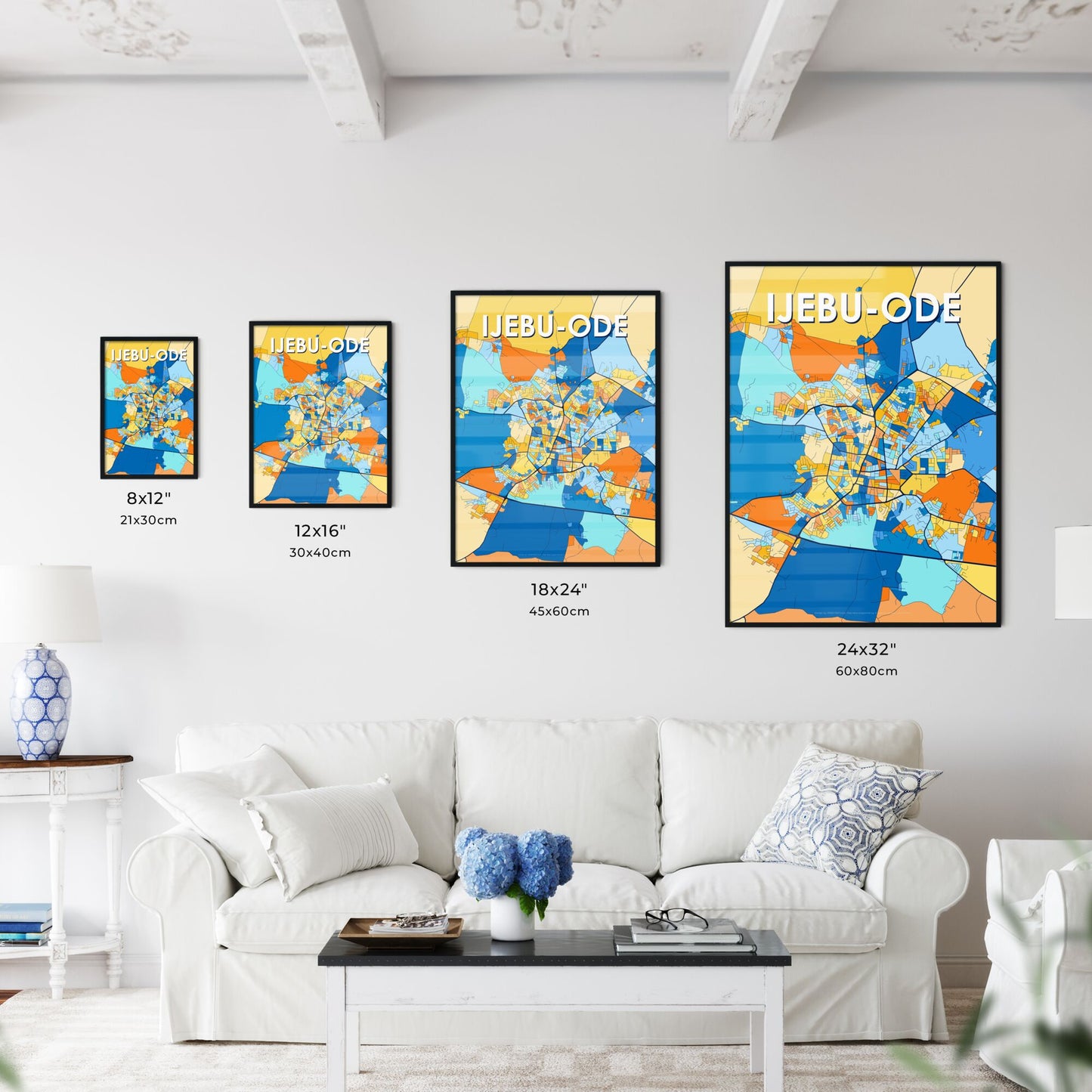 IJEBU-ODE NIGERIA Vibrant Colorful Art Map Poster Blue Orange