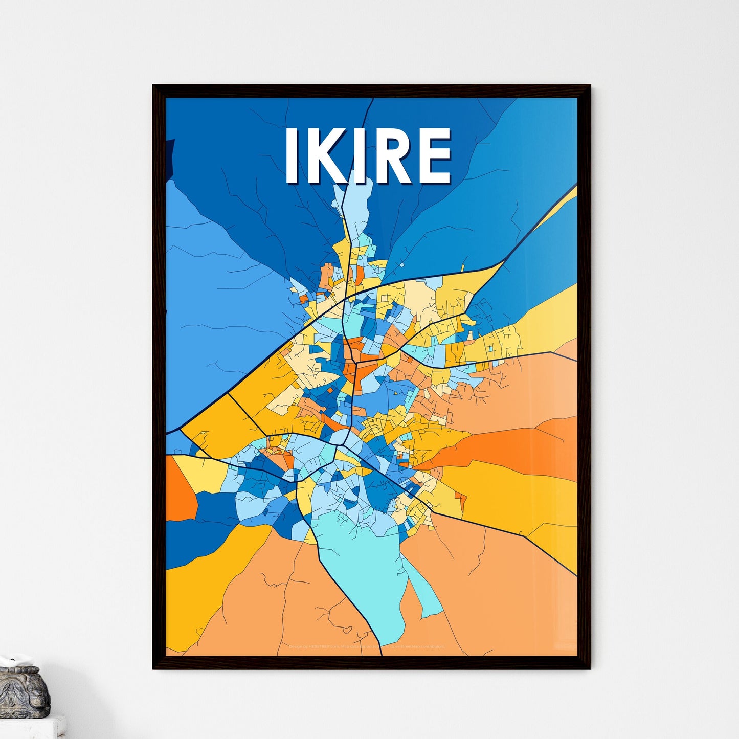 IKIRE NIGERIA Vibrant Colorful Art Map Poster Blue Orange