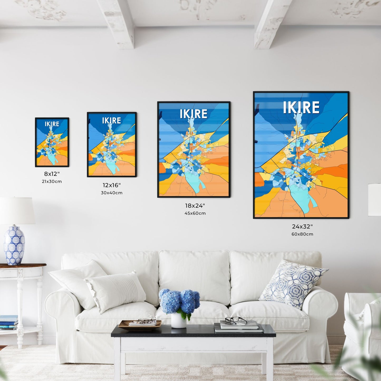 IKIRE NIGERIA Vibrant Colorful Art Map Poster Blue Orange