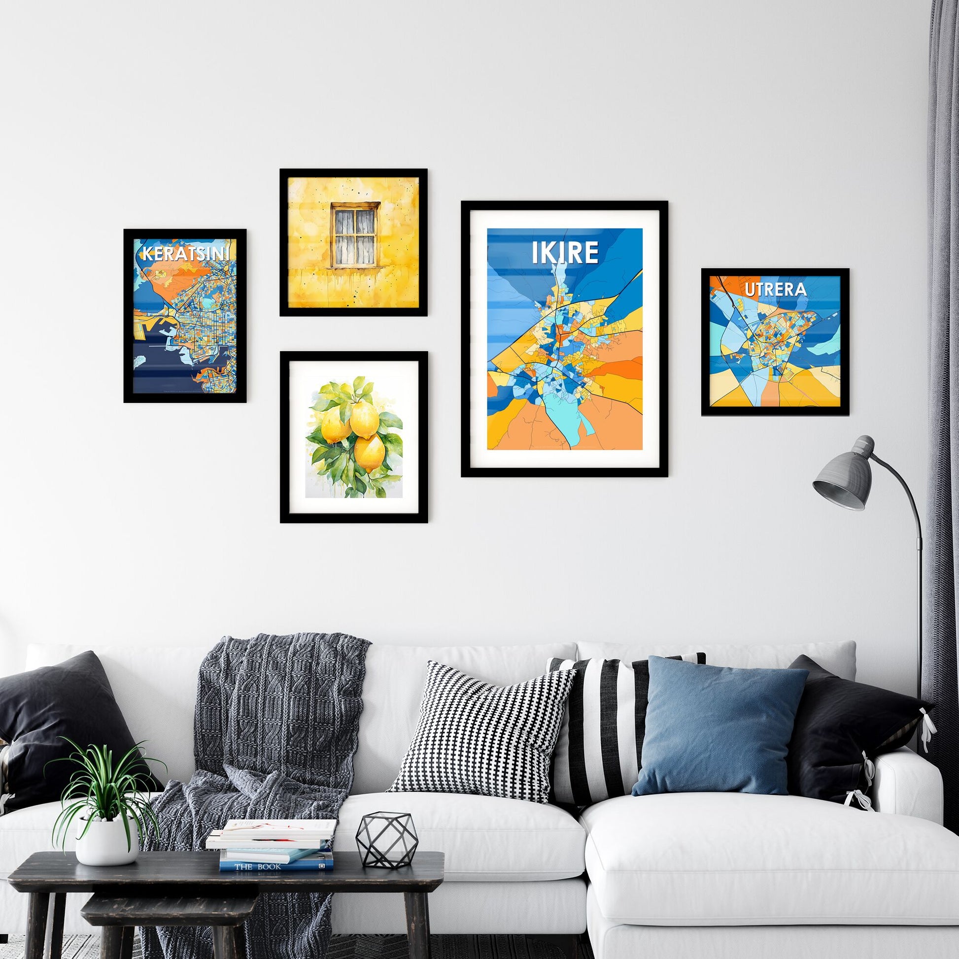 IKIRE NIGERIA Vibrant Colorful Art Map Poster Blue Orange