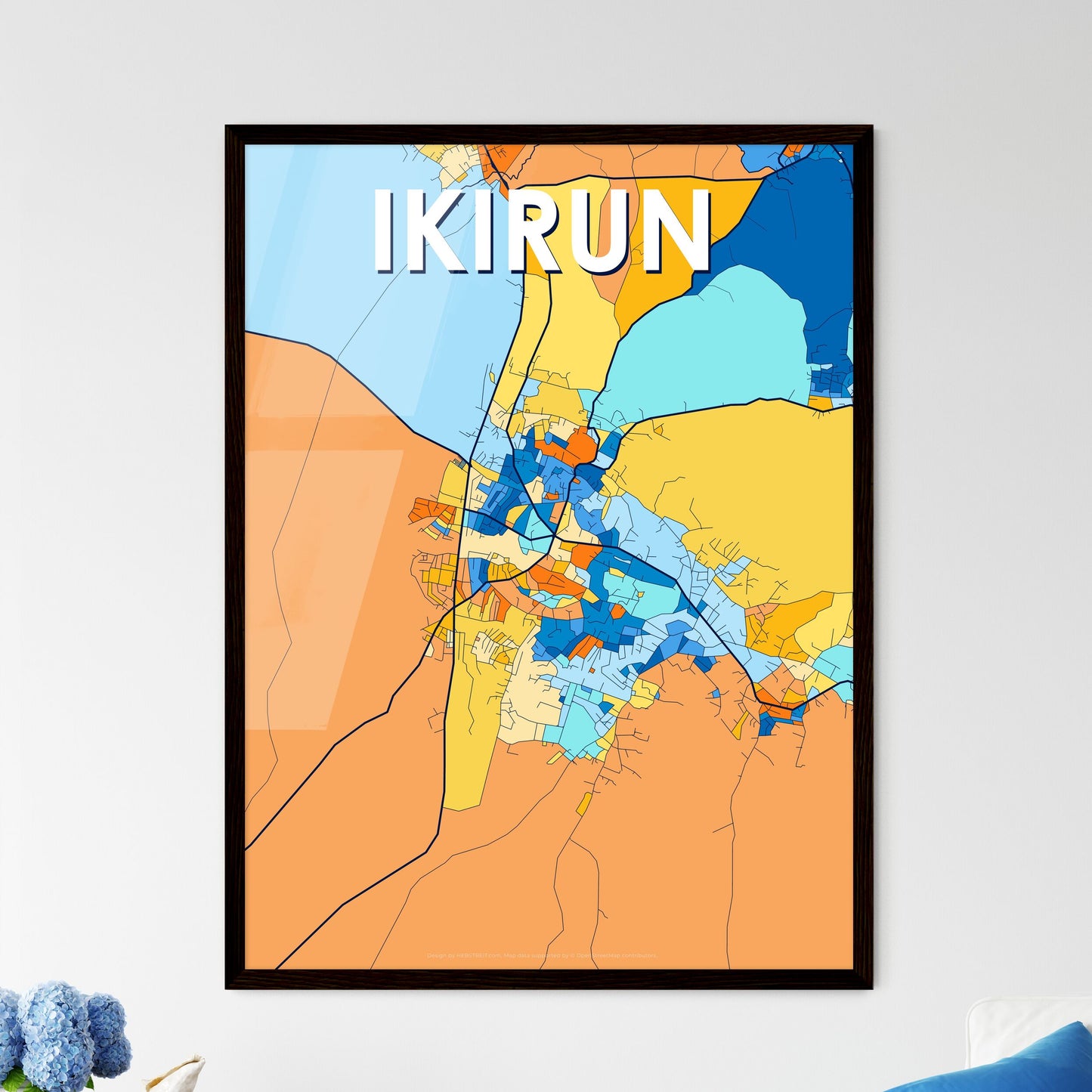 IKIRUN NIGERIA Vibrant Colorful Art Map Poster Blue Orange