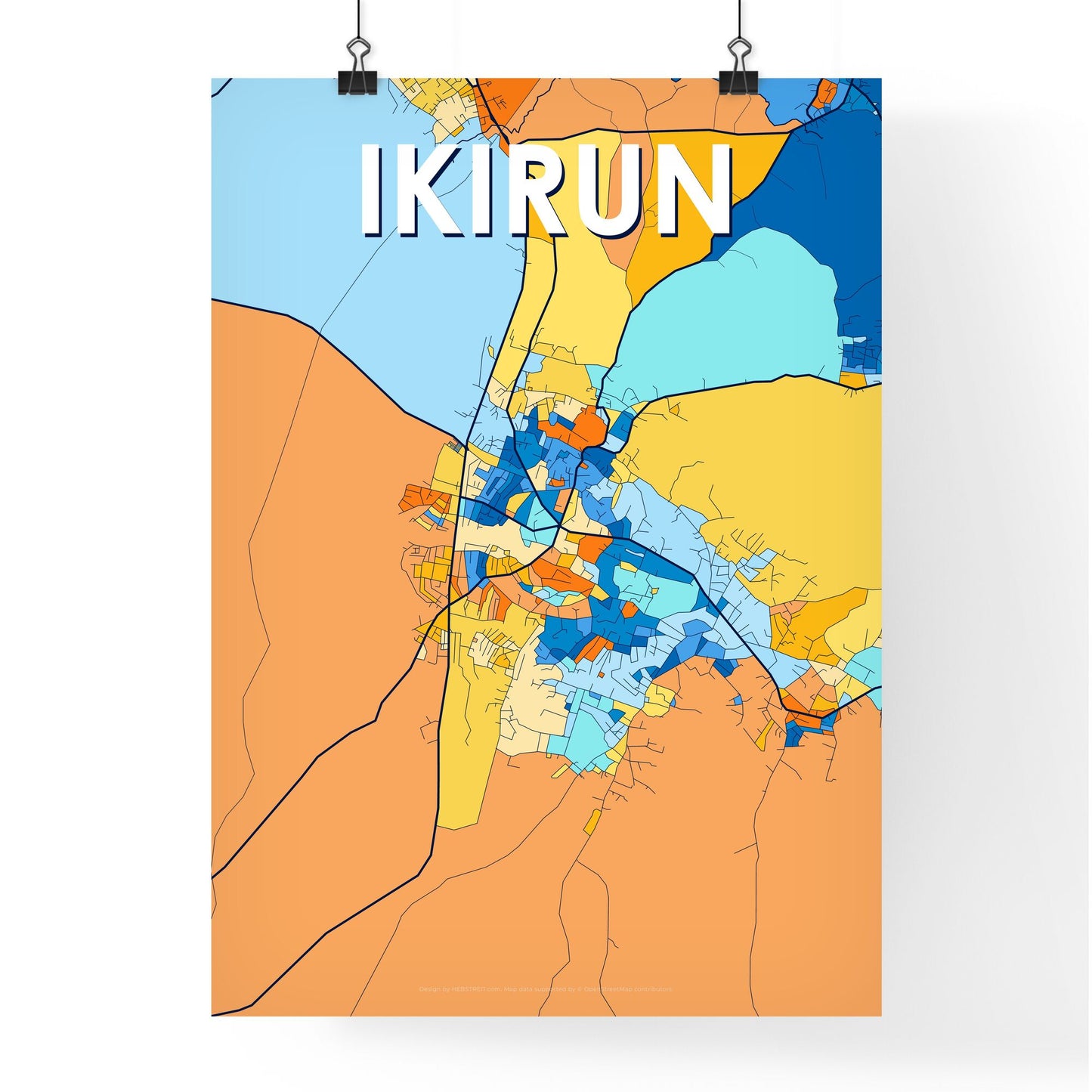 IKIRUN NIGERIA Vibrant Colorful Art Map Poster Blue Orange