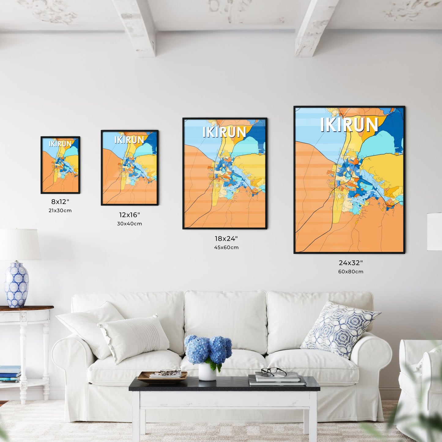 IKIRUN NIGERIA Vibrant Colorful Art Map Poster Blue Orange