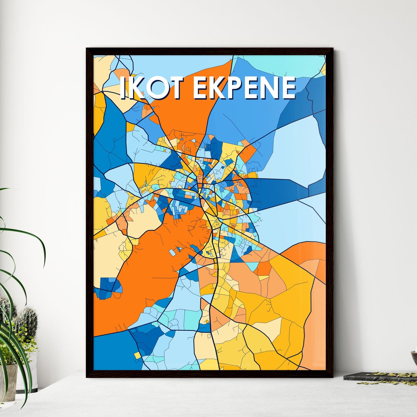 IKOT EKPENE NIGERIA Vibrant Colorful Art Map Poster Blue Orange