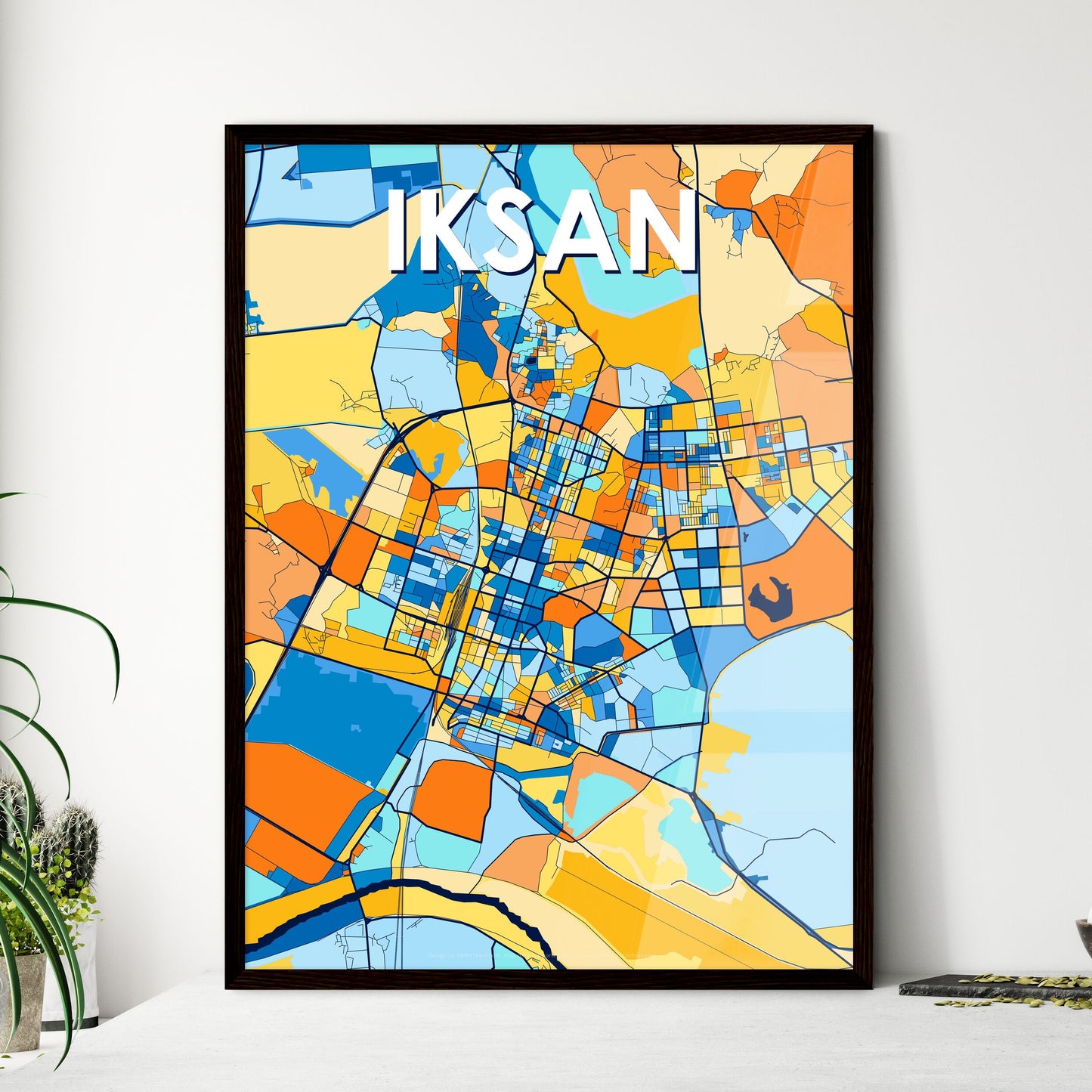 IKSAN SOUTH KOREA Vibrant Colorful Art Map Poster Blue Orange