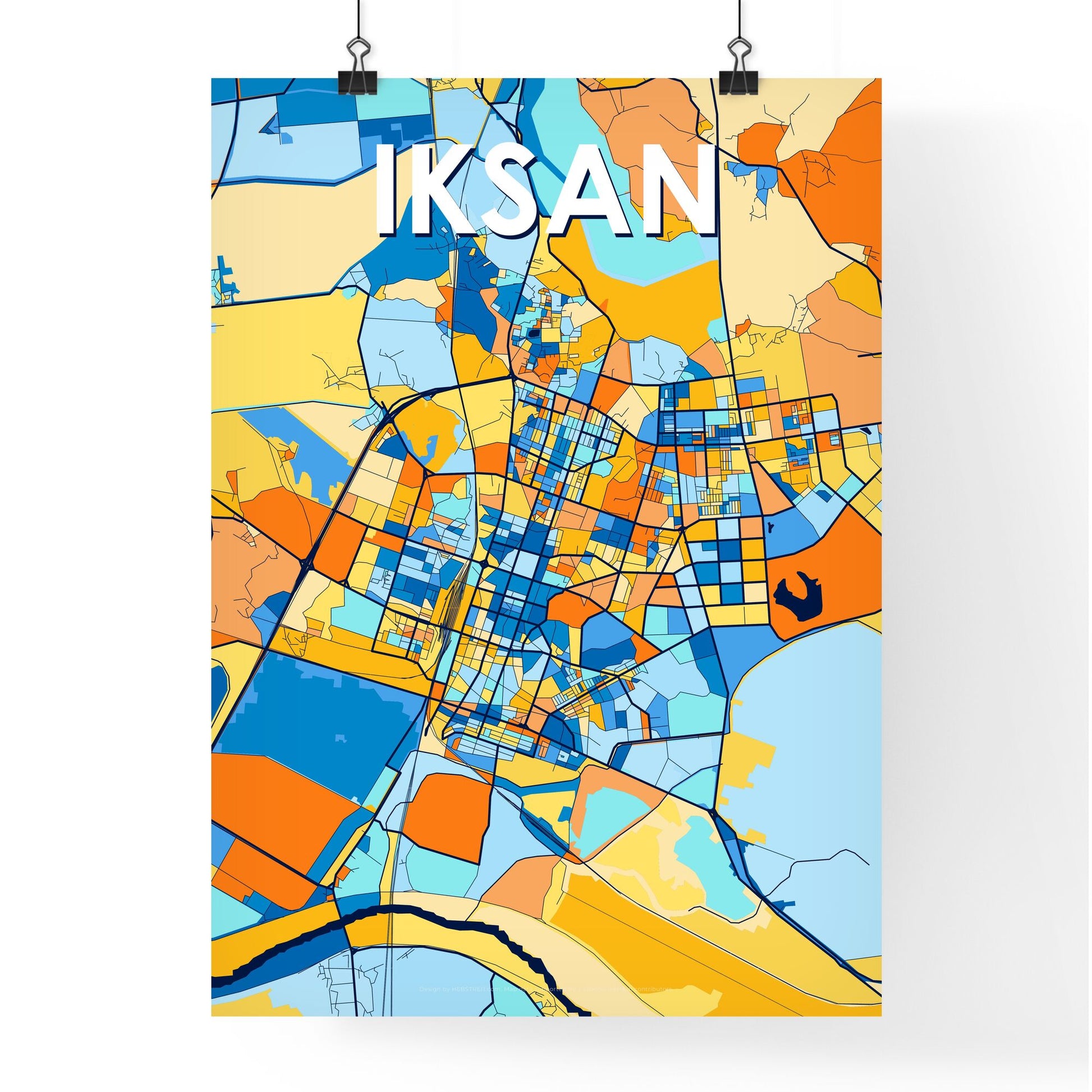 IKSAN SOUTH KOREA Vibrant Colorful Art Map Poster Blue Orange