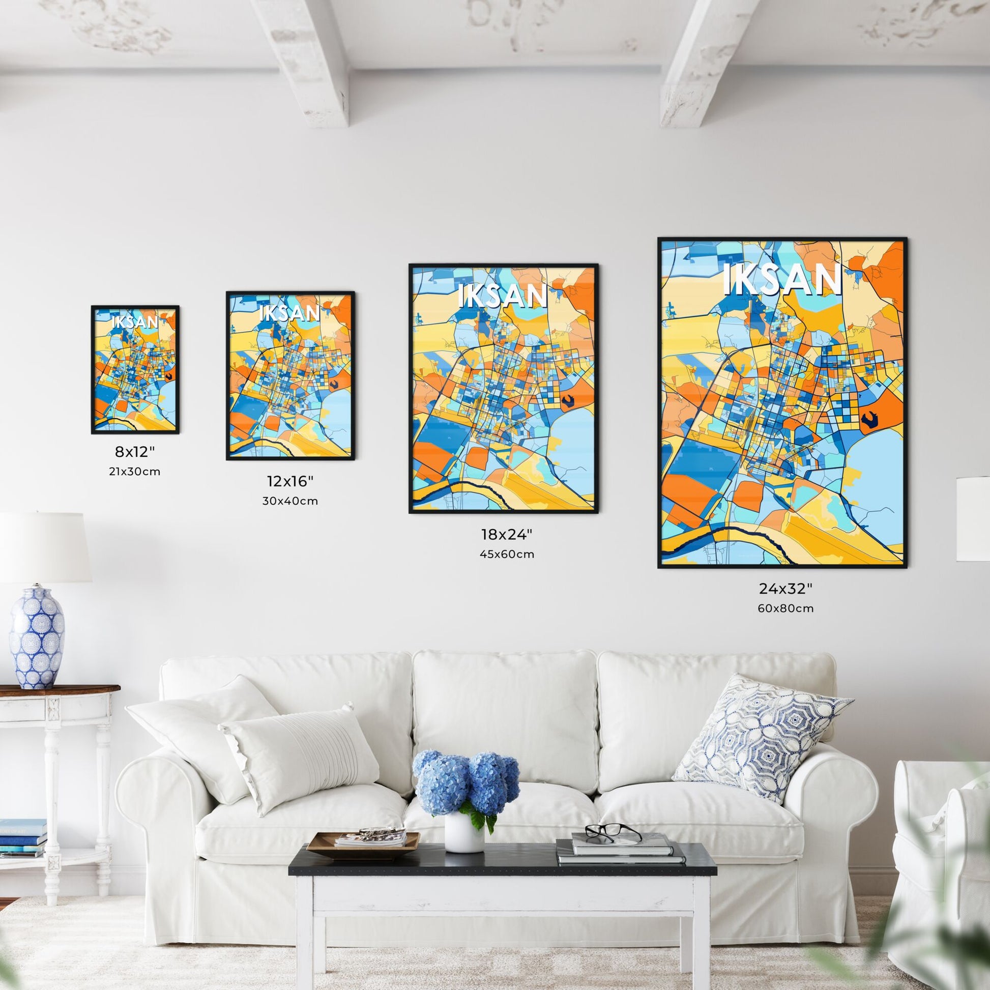 IKSAN SOUTH KOREA Vibrant Colorful Art Map Poster Blue Orange