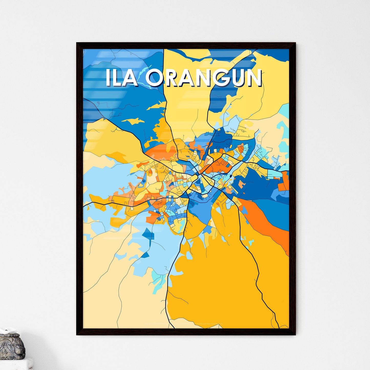 ILA ORANGUN NIGERIA Vibrant Colorful Art Map Poster Blue Orange