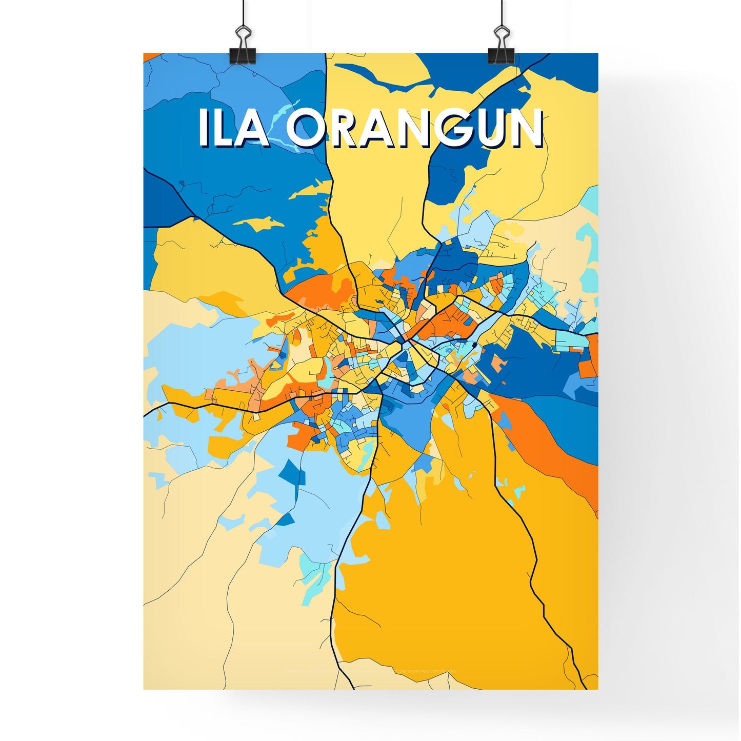 ILA ORANGUN NIGERIA Vibrant Colorful Art Map Poster Blue Orange