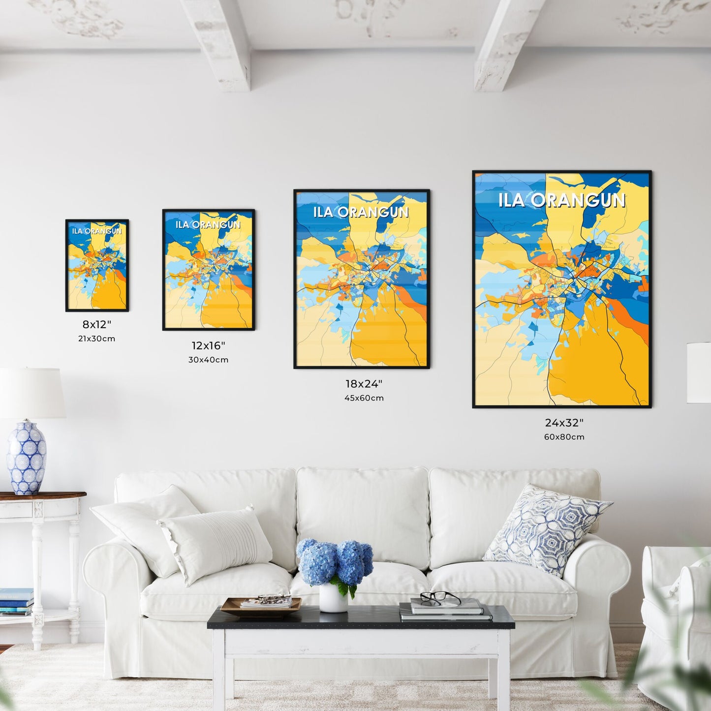 ILA ORANGUN NIGERIA Vibrant Colorful Art Map Poster Blue Orange