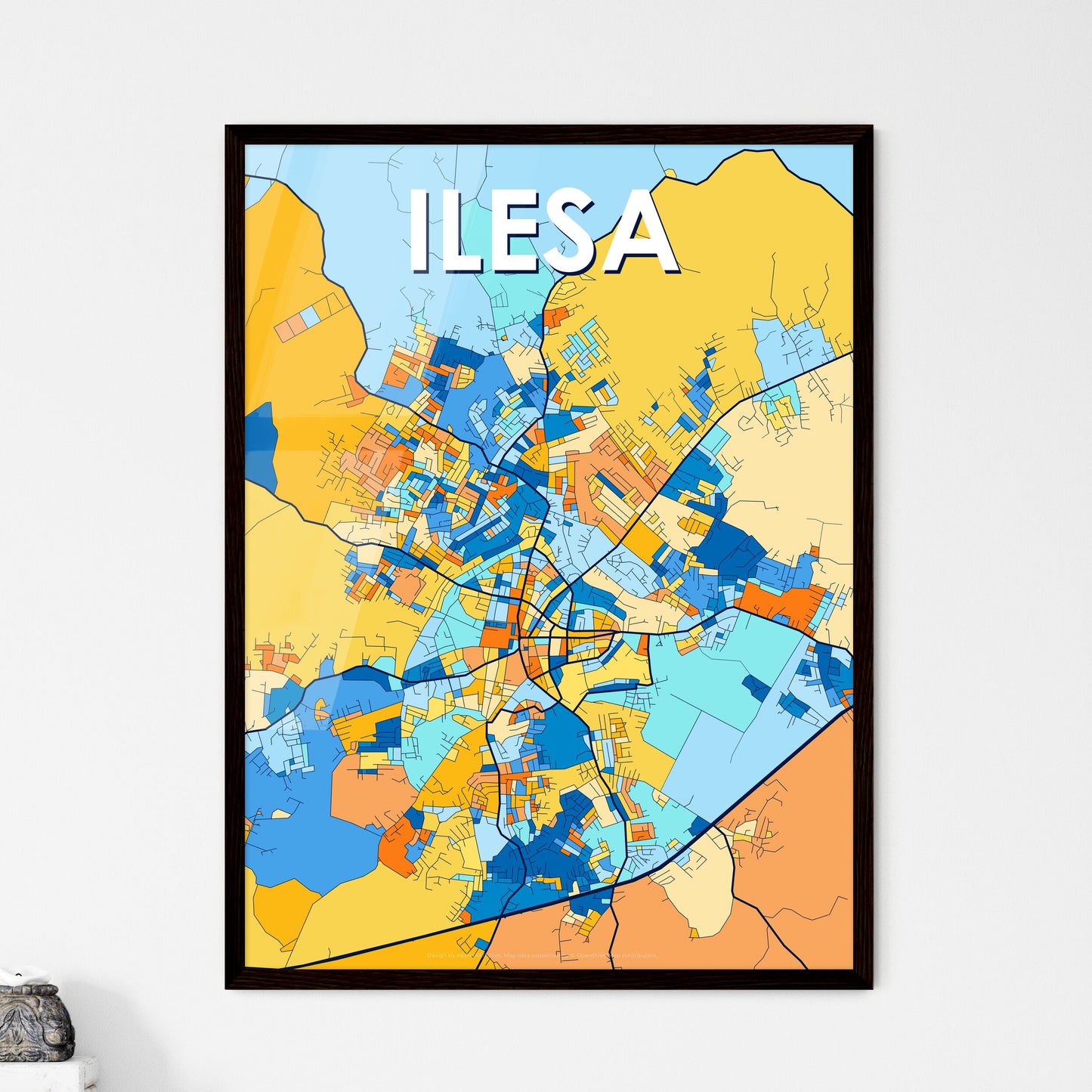 ILESA NIGERIA Vibrant Colorful Art Map Poster Blue Orange