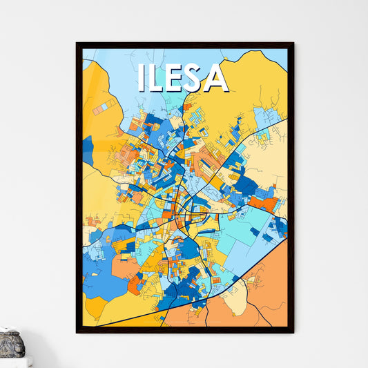 ILESA NIGERIA Vibrant Colorful Art Map Poster Blue Orange