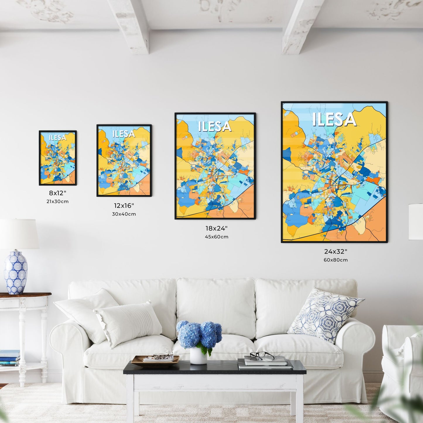 ILESA NIGERIA Vibrant Colorful Art Map Poster Blue Orange